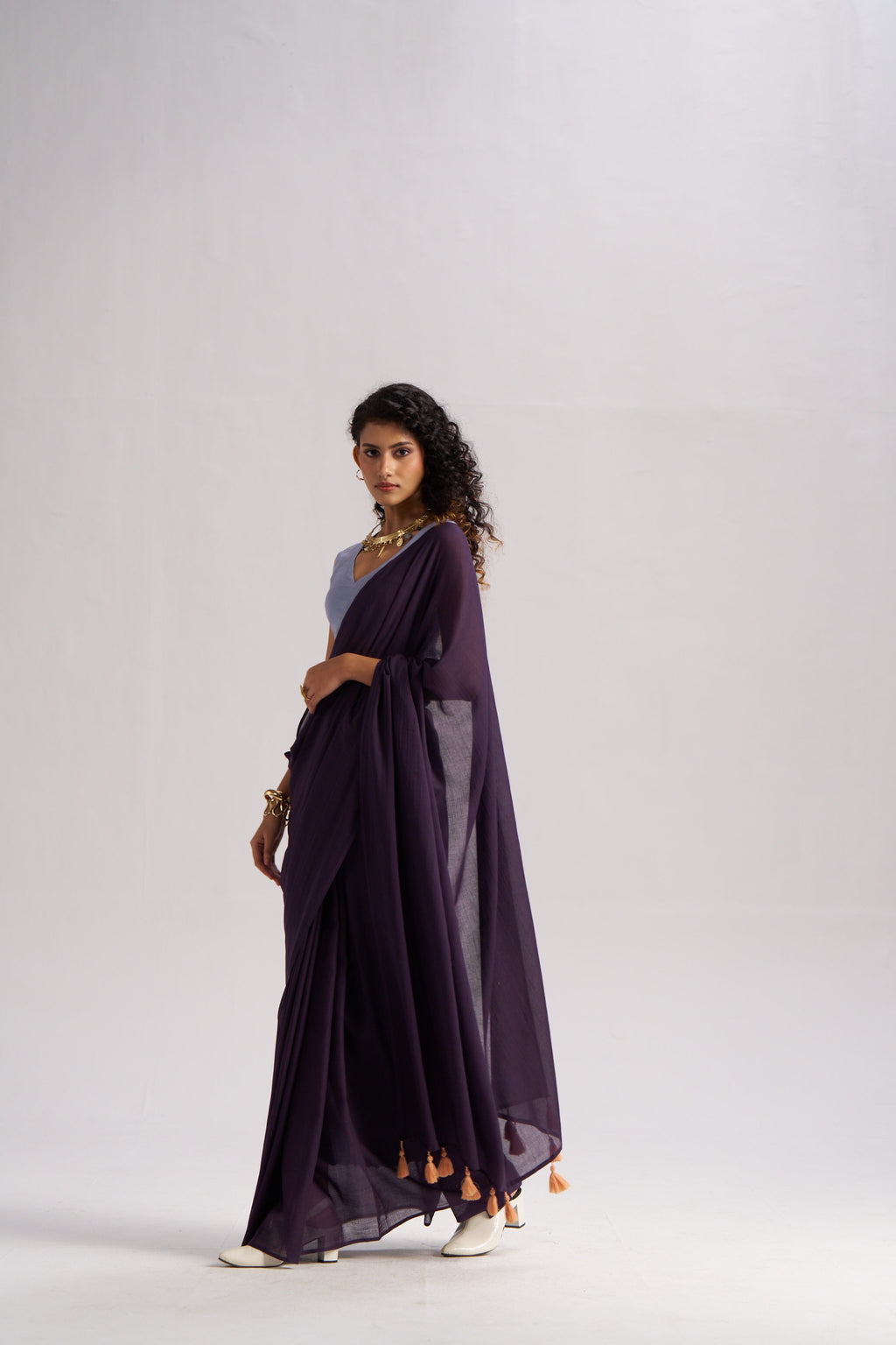 DARK PURPLE VISCOSE MUL LIVA SOLID SAREE