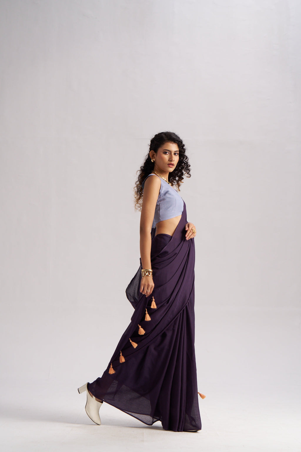 DARK PURPLE VISCOSE MUL LIVA SOLID SAREE