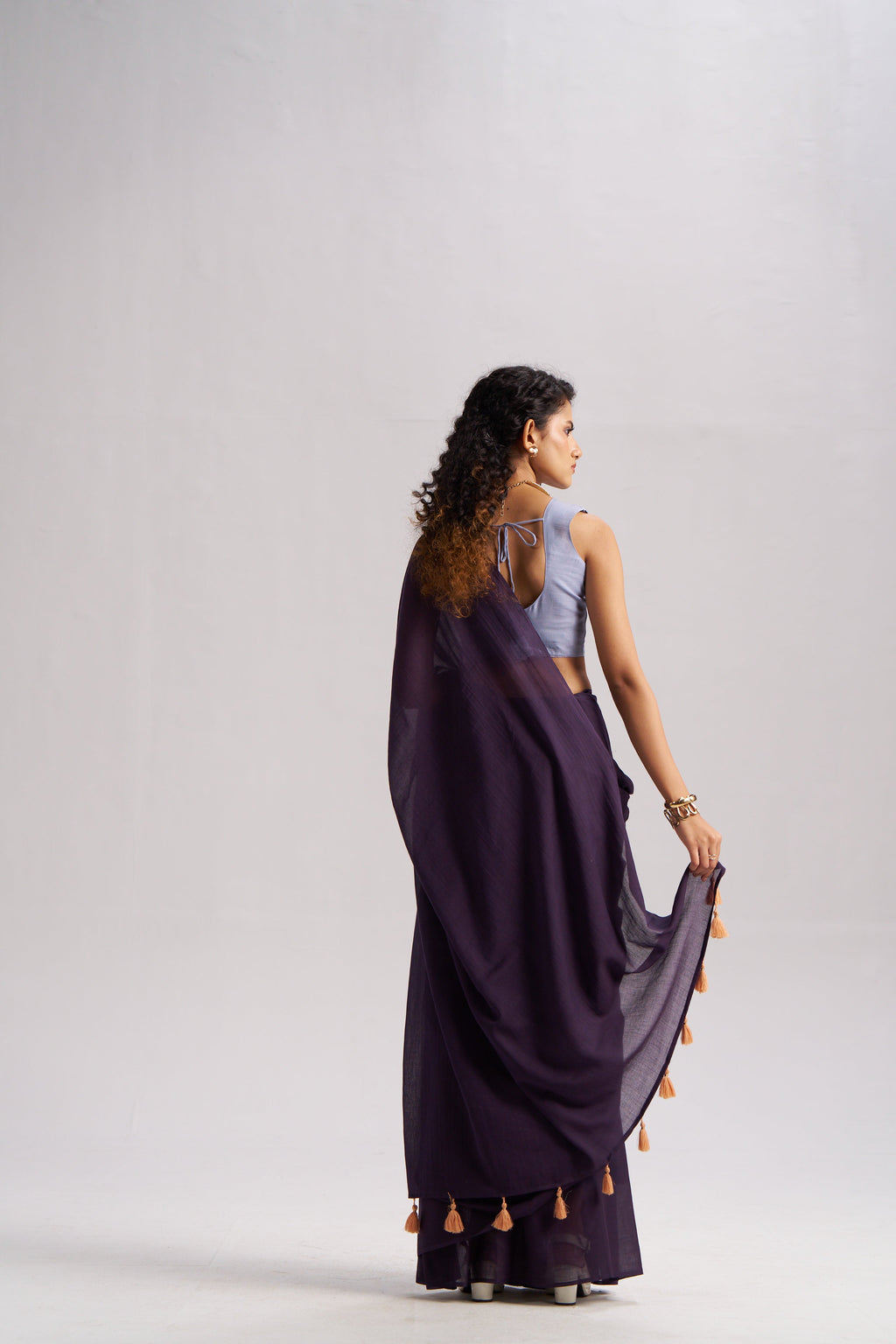 DARK PURPLE VISCOSE MUL LIVA SOLID SAREE