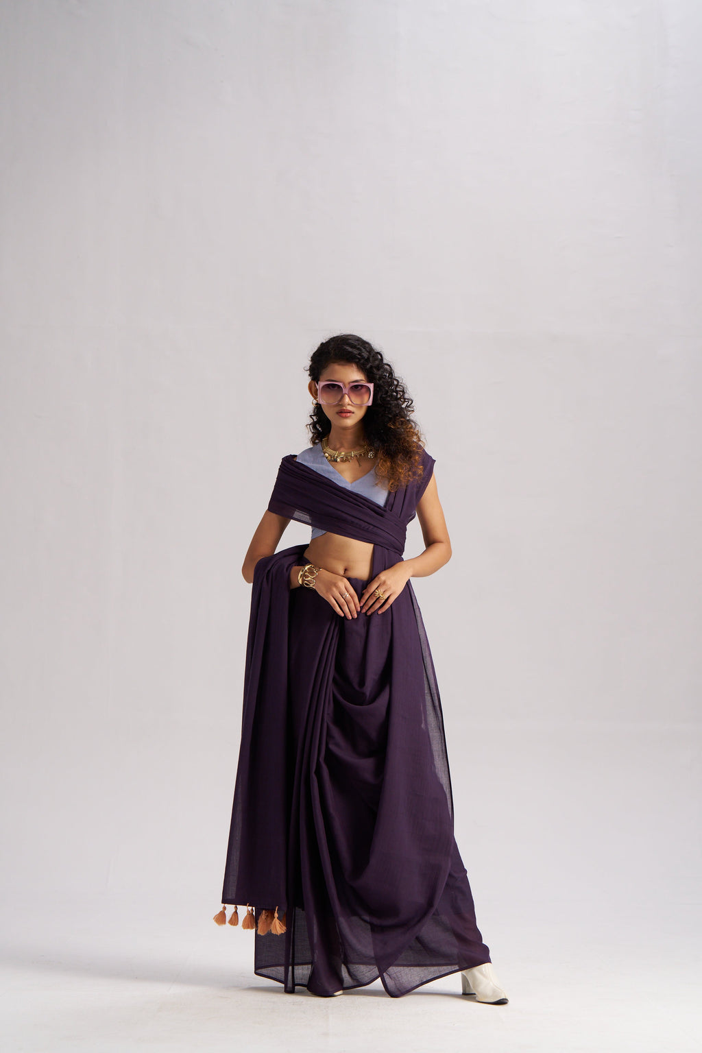 DARK PURPLE VISCOSE MUL LIVA SOLID SAREE