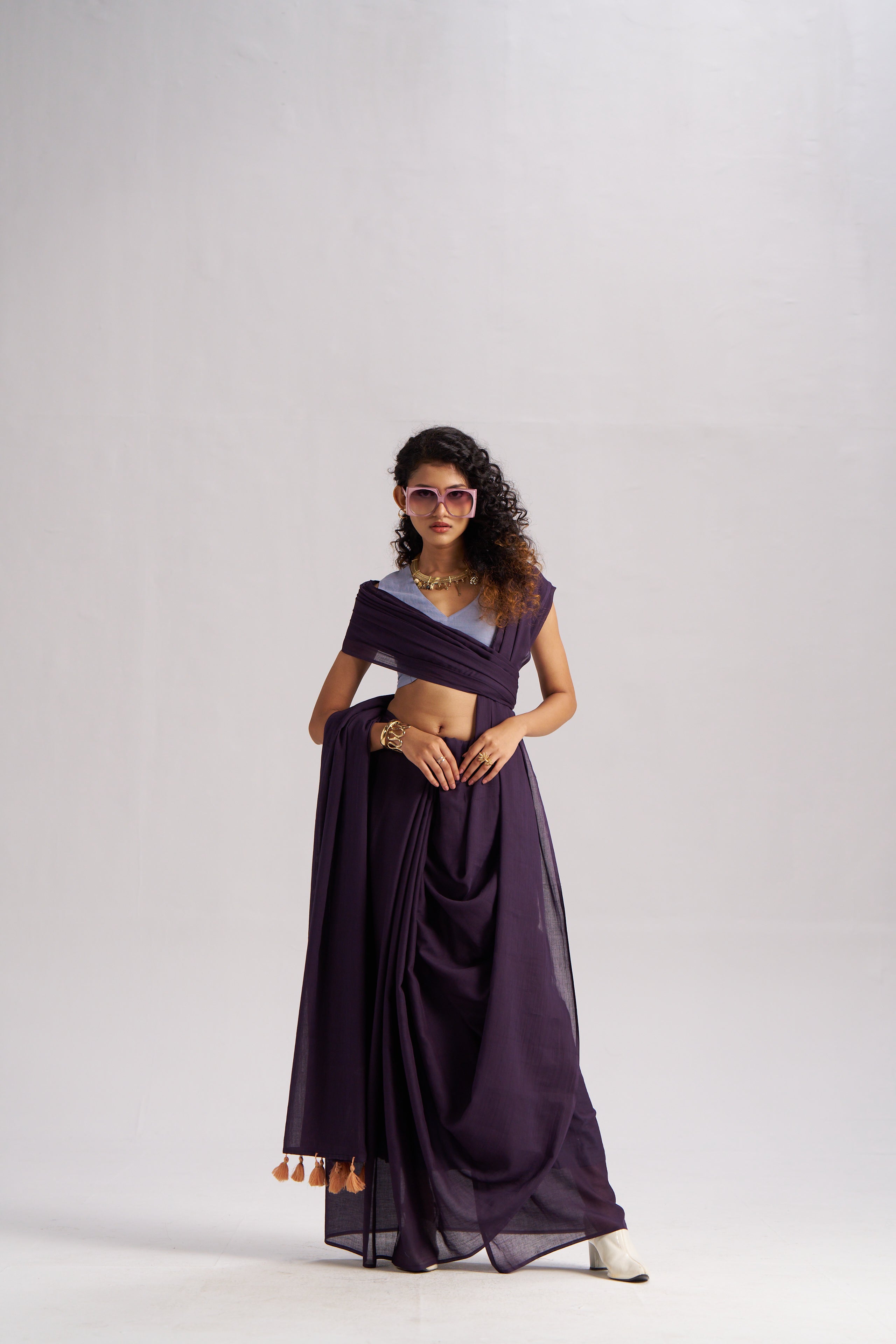 DARK PURPLE VISCOSE MUL LIVA SOLID SAREE