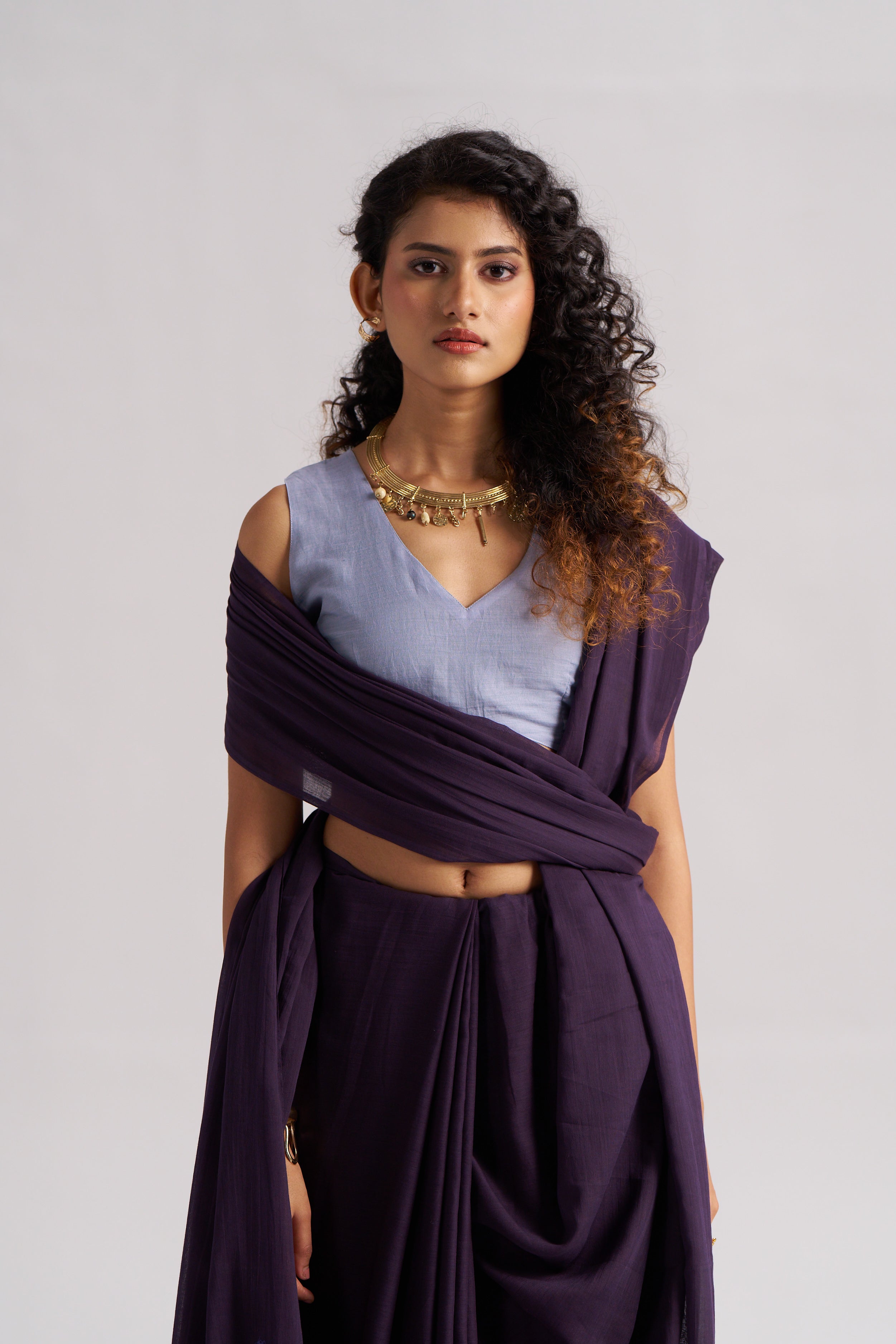 DARK PURPLE VISCOSE MUL LIVA SOLID SAREE