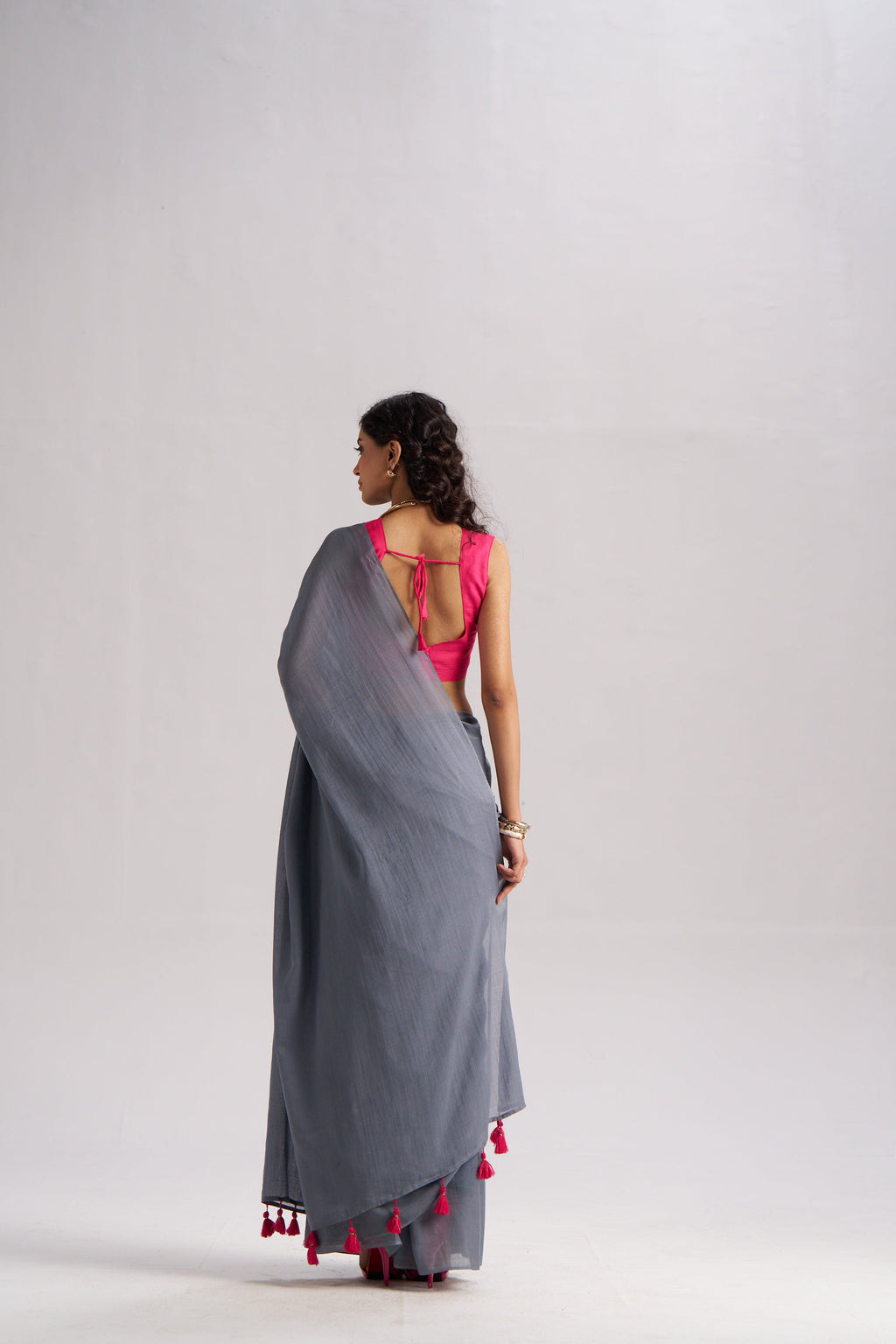 SLATE GRAY VISCOSE MUL LIVA SOLID SAREE
