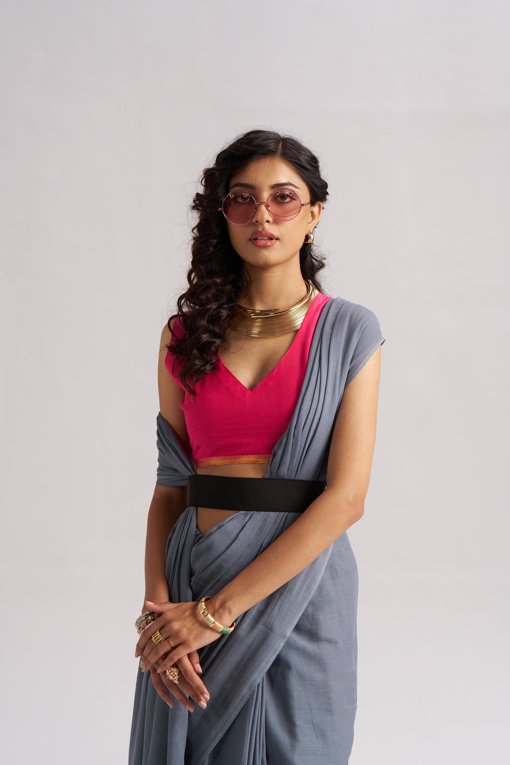 SLATE GRAY VISCOSE MUL LIVA SOLID SAREE