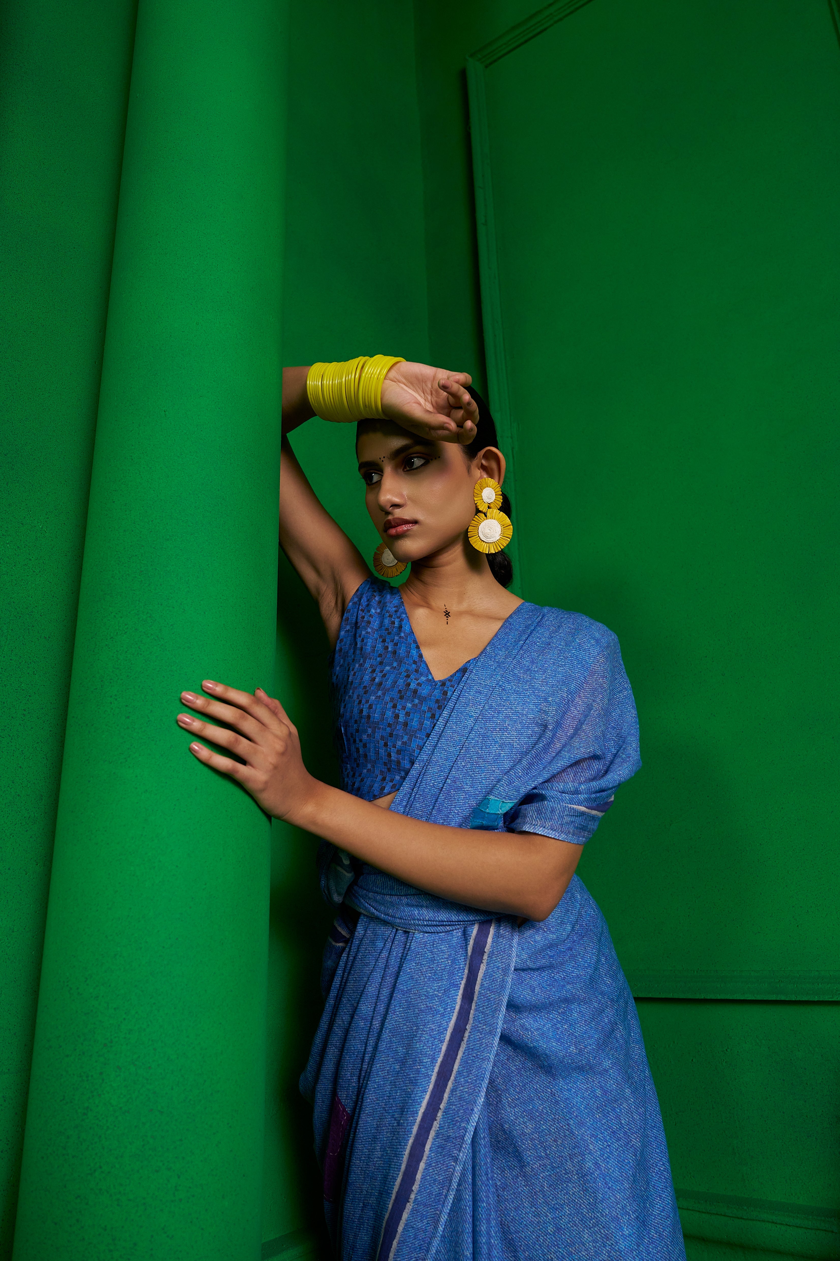 BRIGHT BLUE VISCOSE MUL VINTAGE VIBE DENIM SAREE