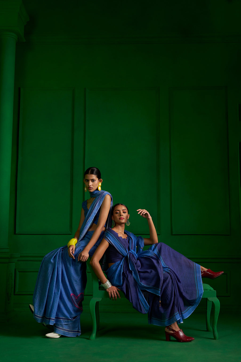 BRIGHT BLUE VISCOSE MUL VINTAGE VIBE DENIM SAREE