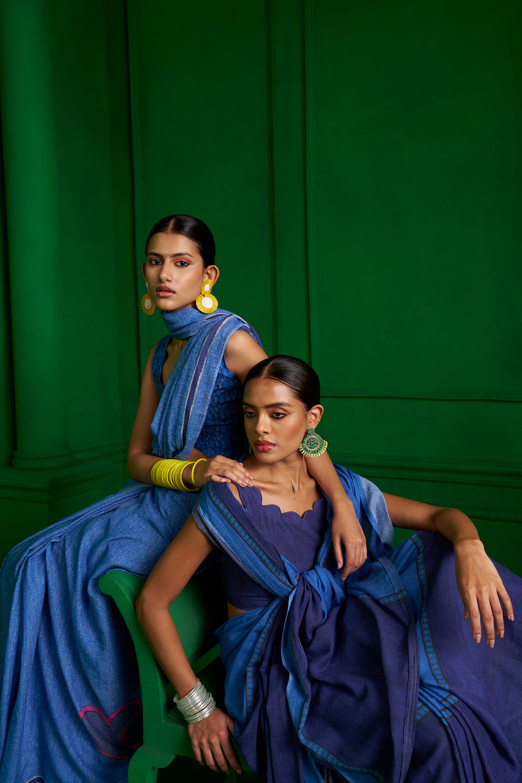 BRIGHT BLUE VISCOSE MUL VINTAGE VIBE DENIM SAREE