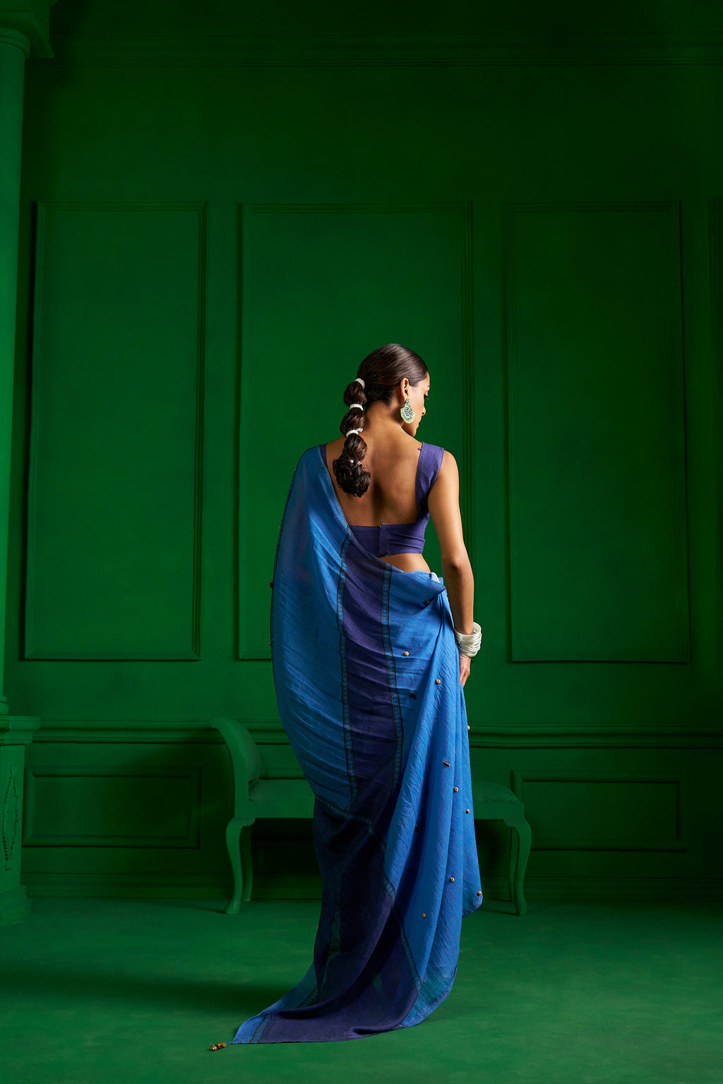 BRIGHT BLUE VISCOSE MUL INDIGO WHIMSY DENIM SAREE