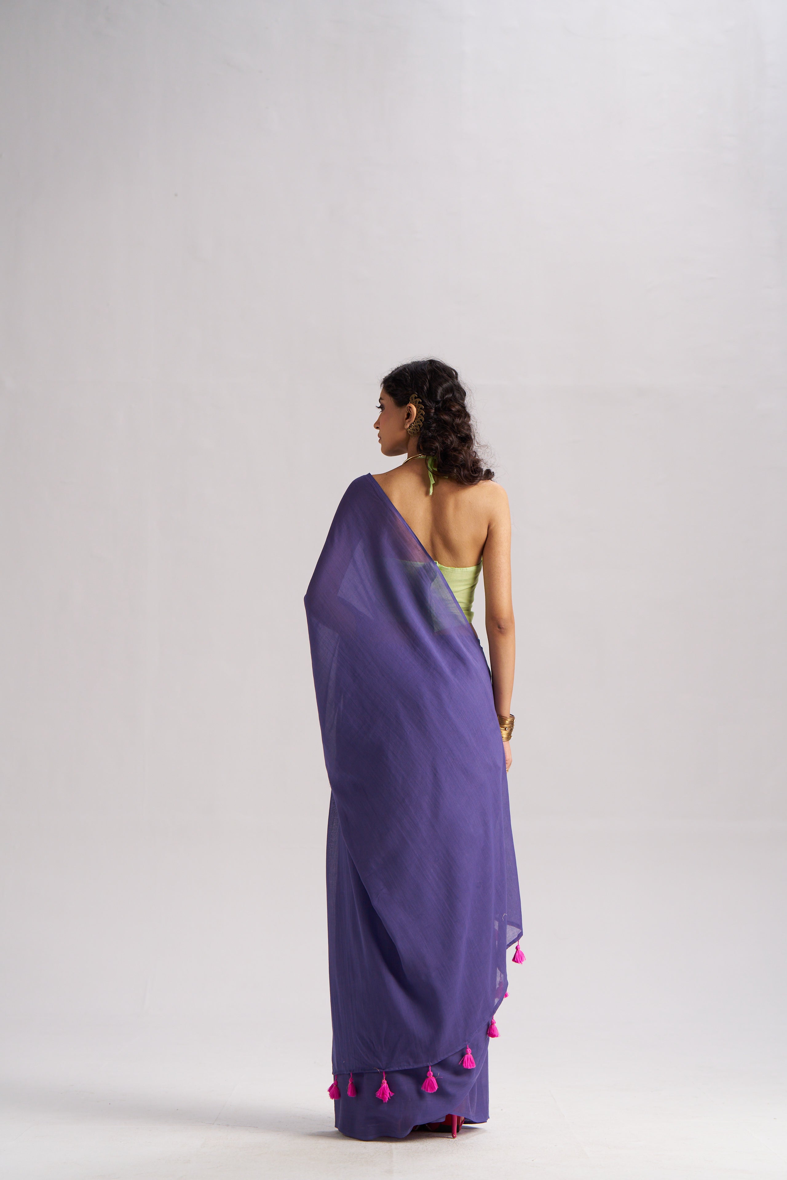 PURPLE SHADE VISCOSE MUL LIVA SOLID SAREE