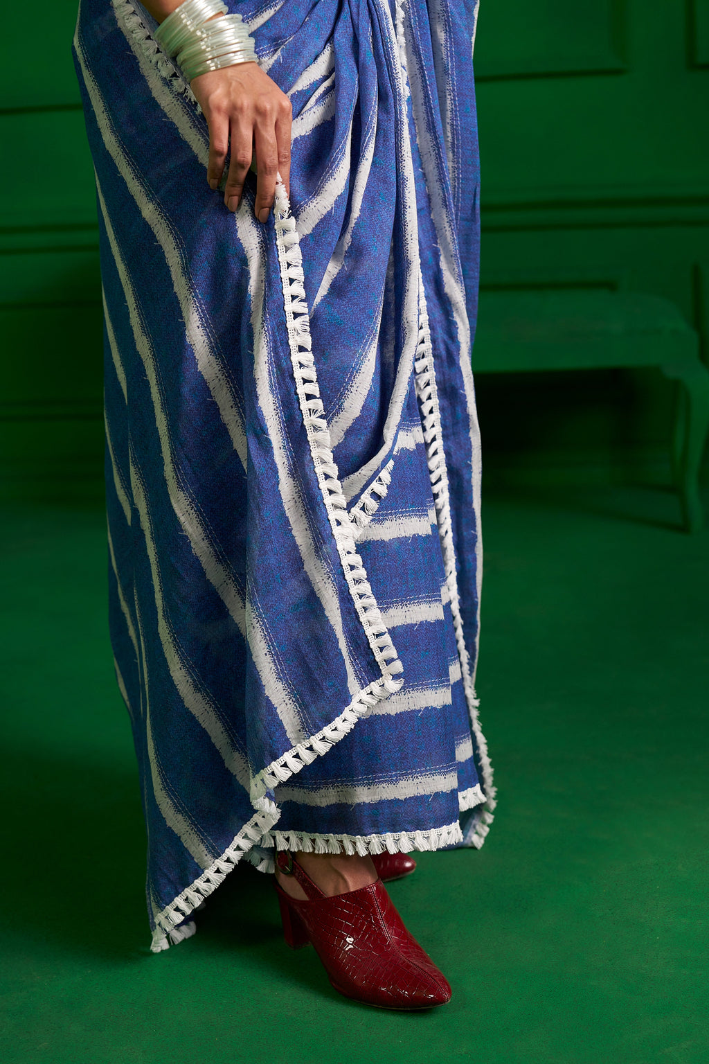 BRIGHT BLUE VISCOSE MUL SELVEDGE SAGA DENIM SAREE