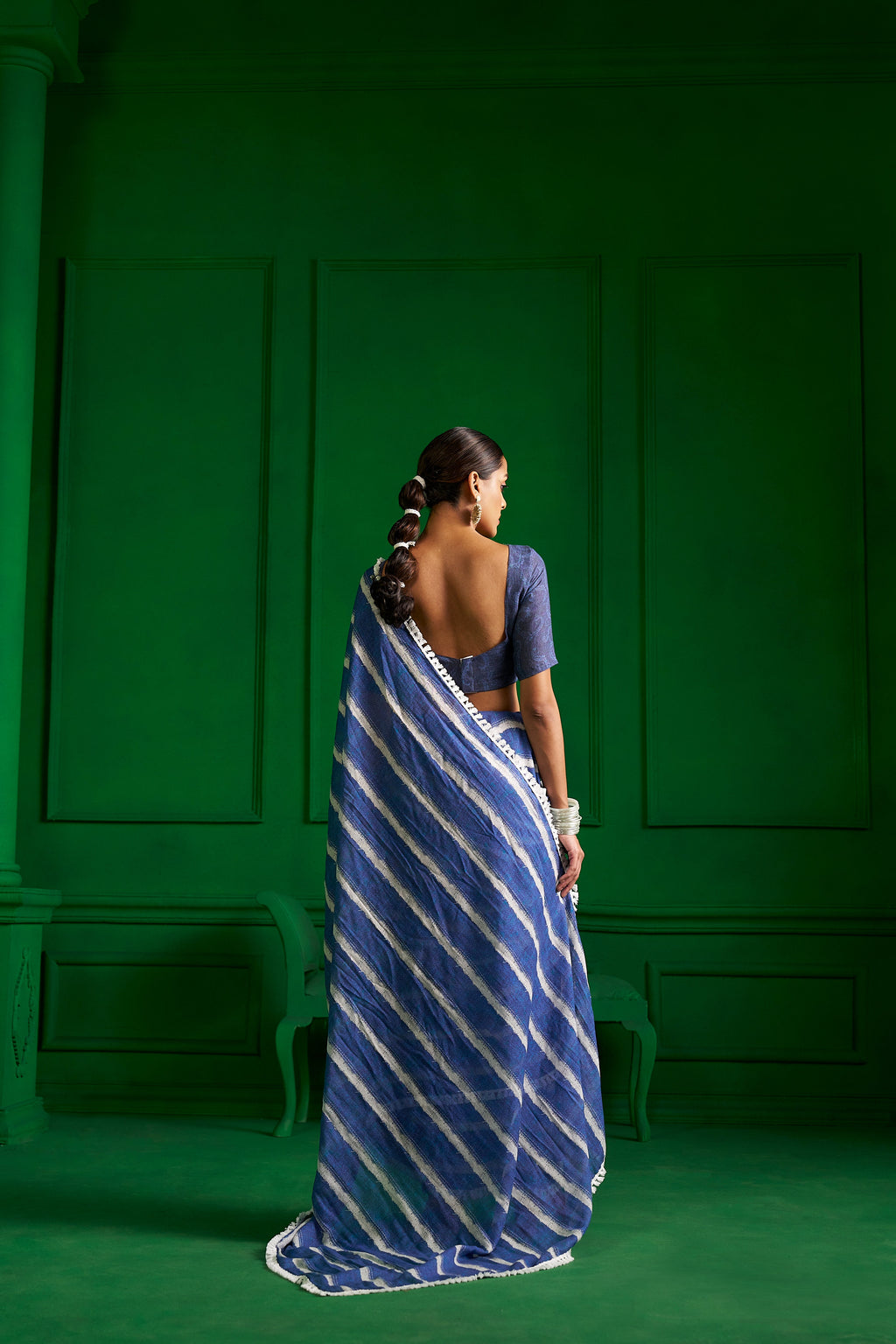 BRIGHT BLUE VISCOSE MUL SELVEDGE SAGA DENIM SAREE