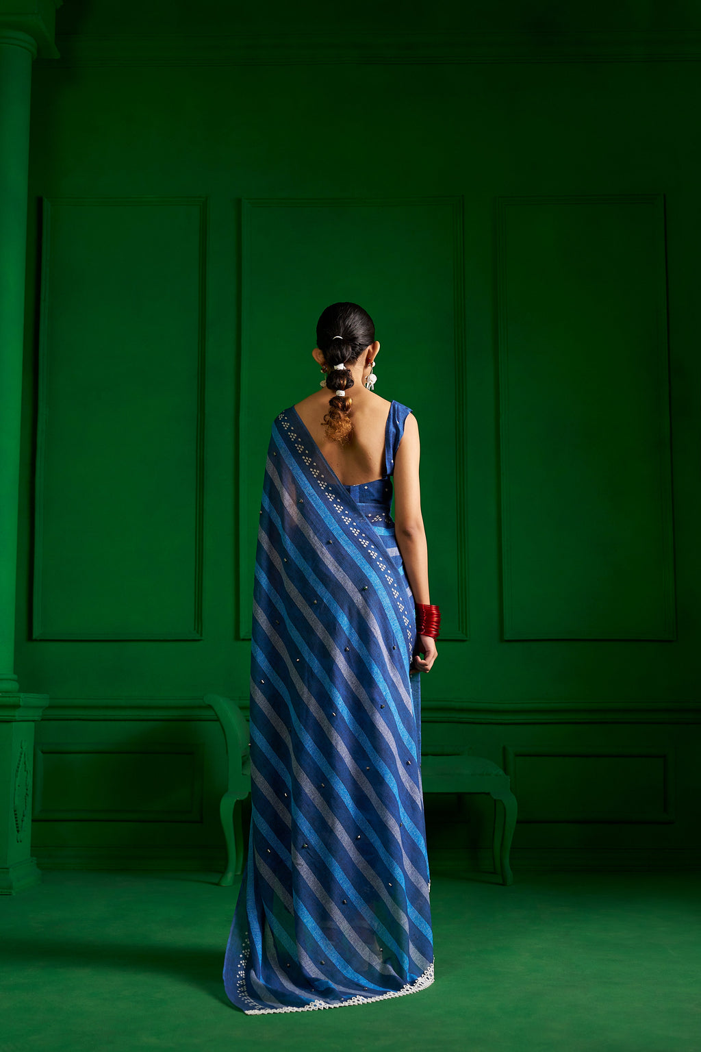 BRIGHT BLUE VISCOSE MUL BLUE ZEN DENIM SAREE