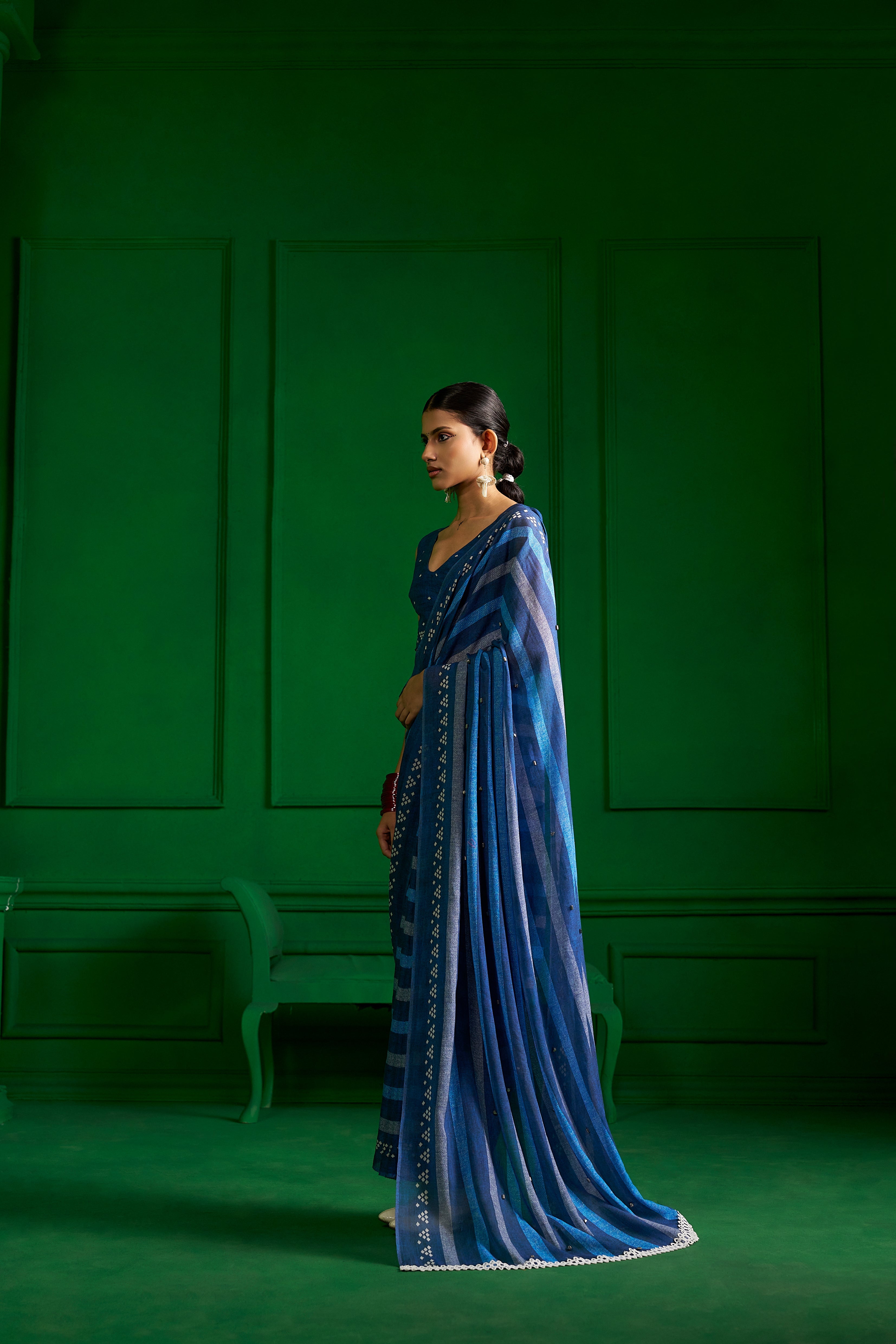 BRIGHT BLUE VISCOSE MUL BLUE ZEN DENIM SAREE