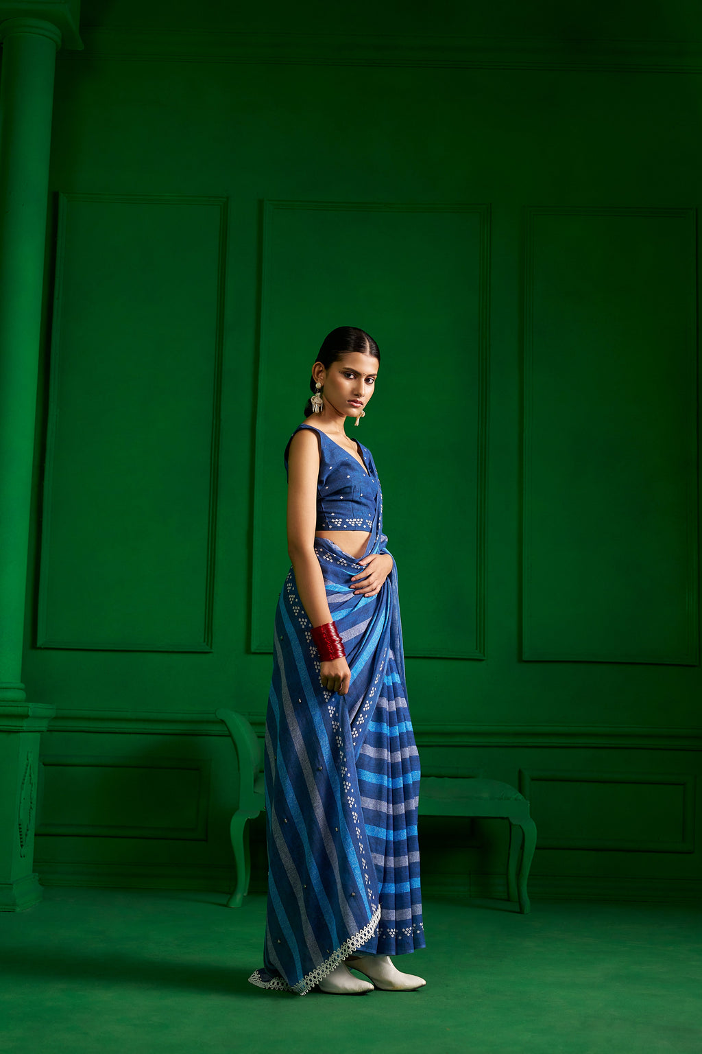 BRIGHT BLUE VISCOSE MUL BLUE ZEN DENIM SAREE