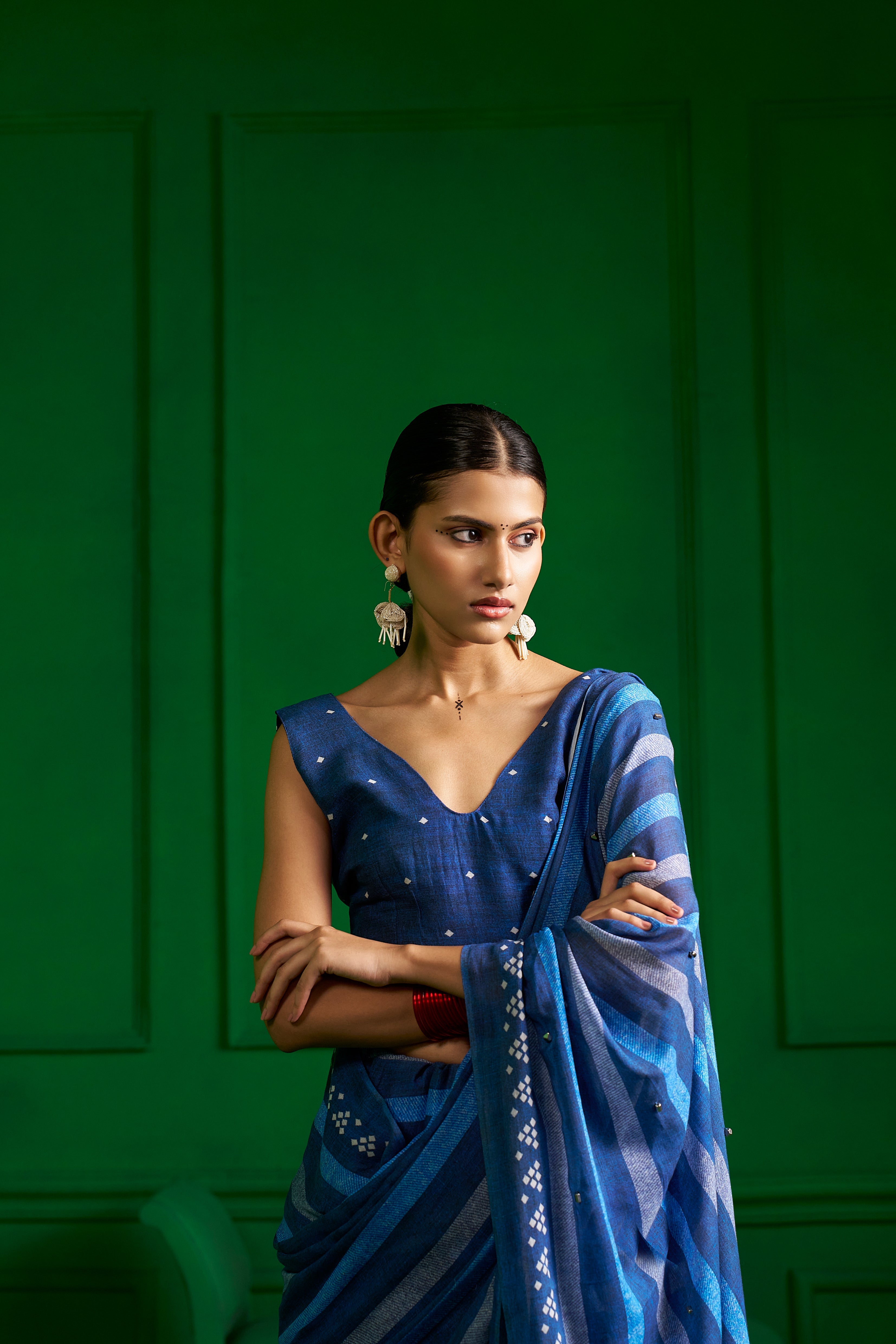 BRIGHT BLUE VISCOSE MUL BLUE ZEN DENIM SAREE