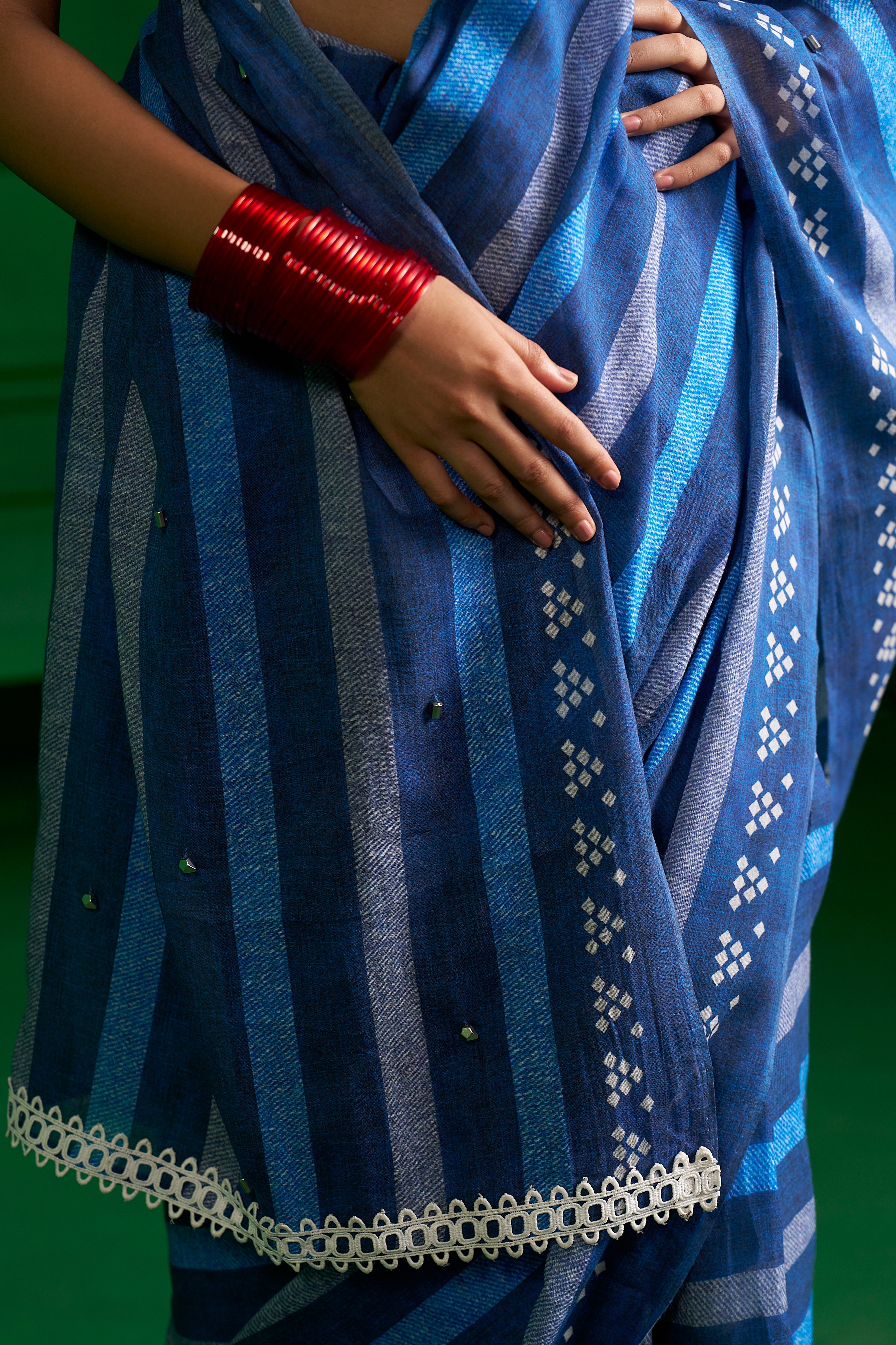 BRIGHT BLUE VISCOSE MUL BLUE ZEN DENIM SAREE