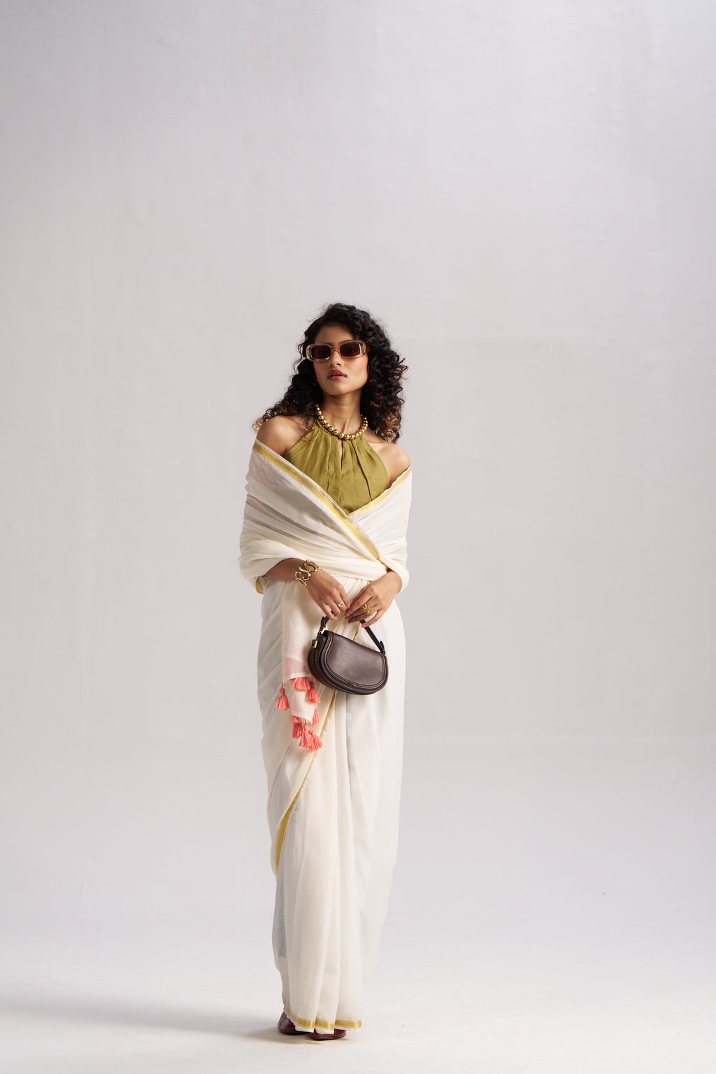 OFF WHITE VISCOSE MUL LIVA SOLID SAREE