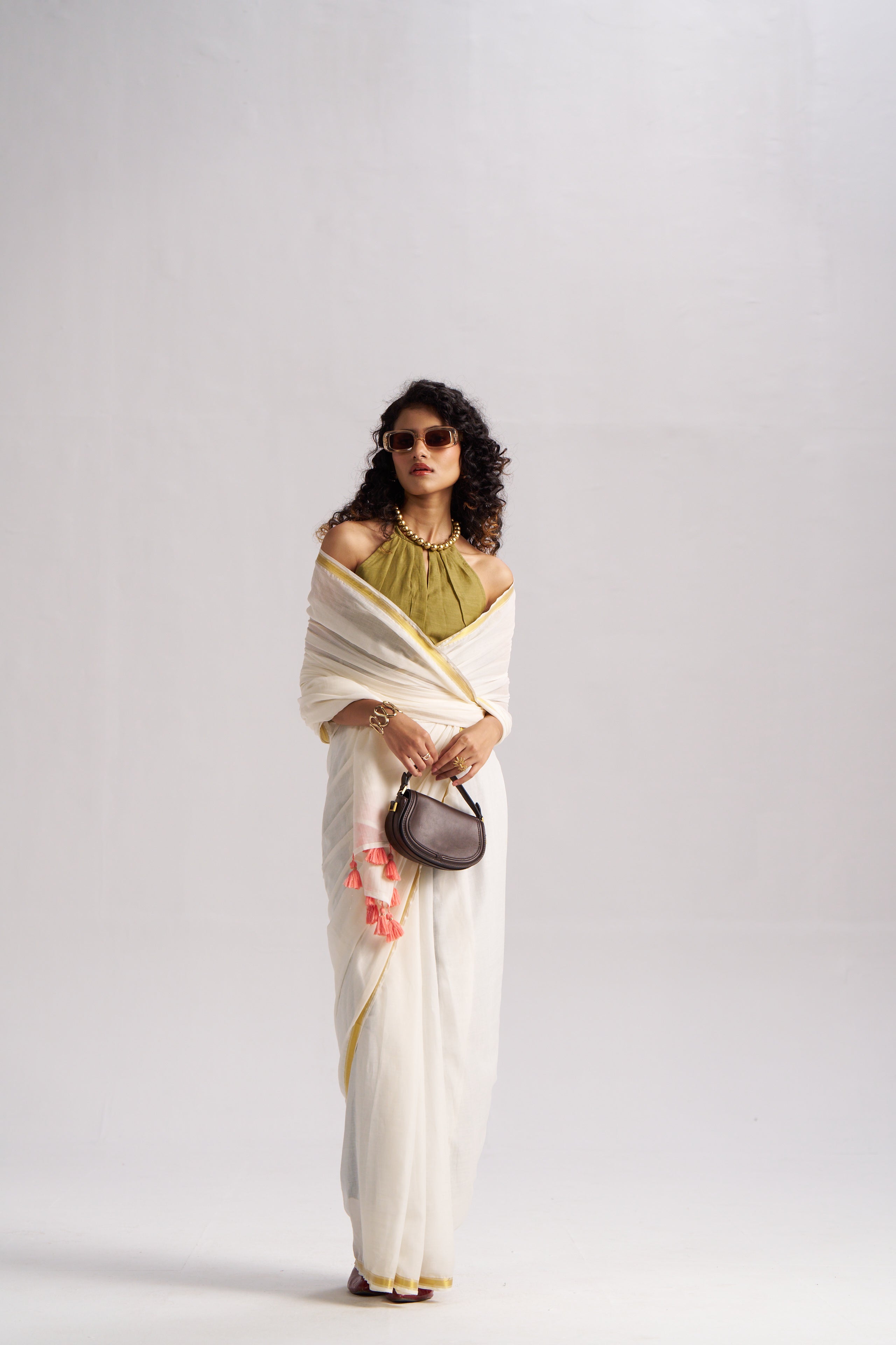 OFF WHITE VISCOSE MUL LIVA SOLID SAREE