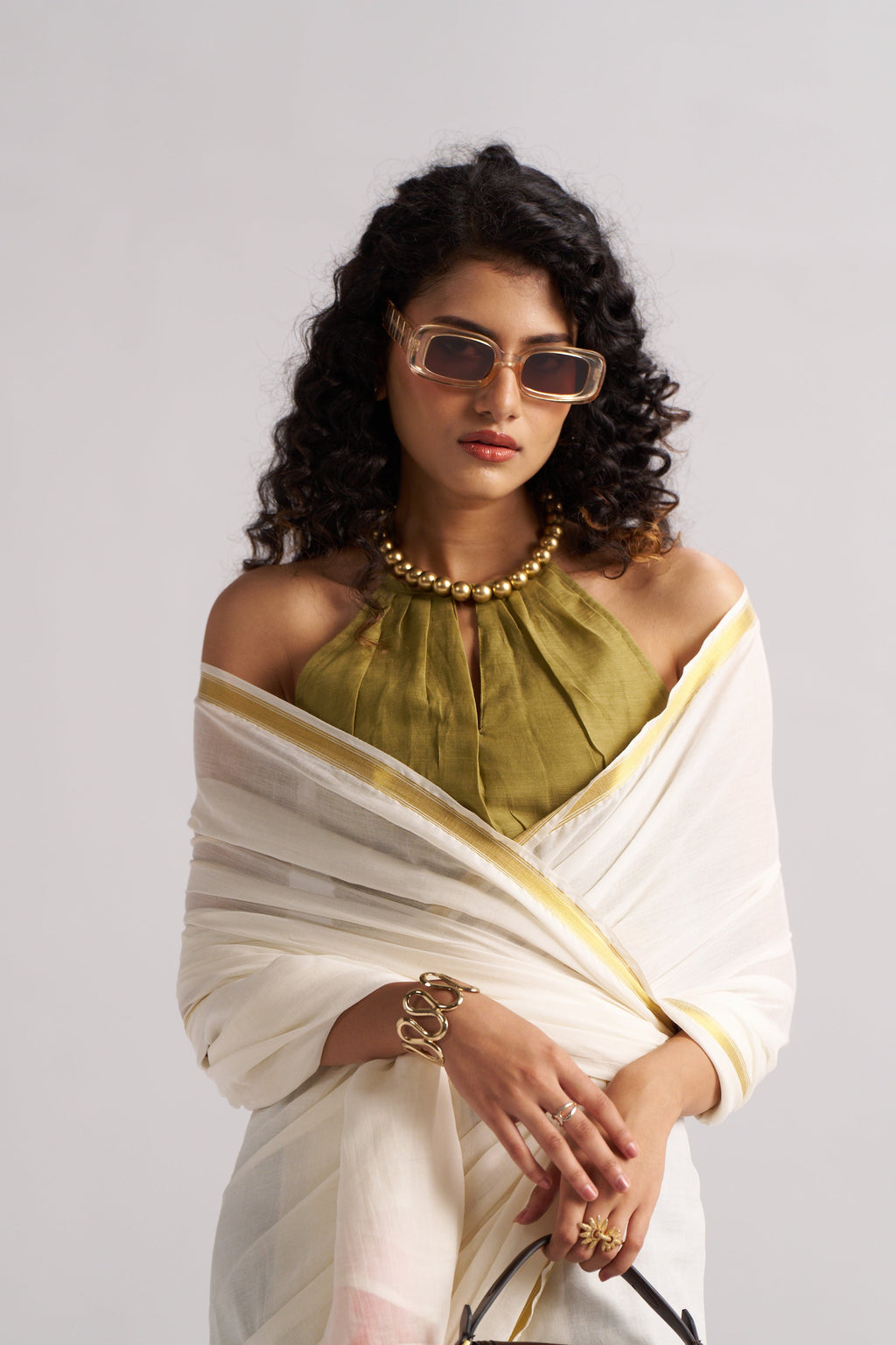 OFF WHITE VISCOSE MUL LIVA SOLID SAREE