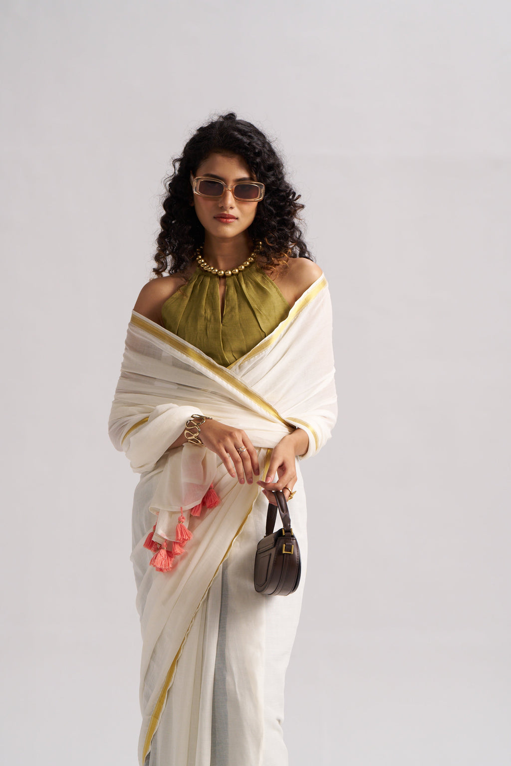 OFF WHITE VISCOSE MUL LIVA SOLID SAREE