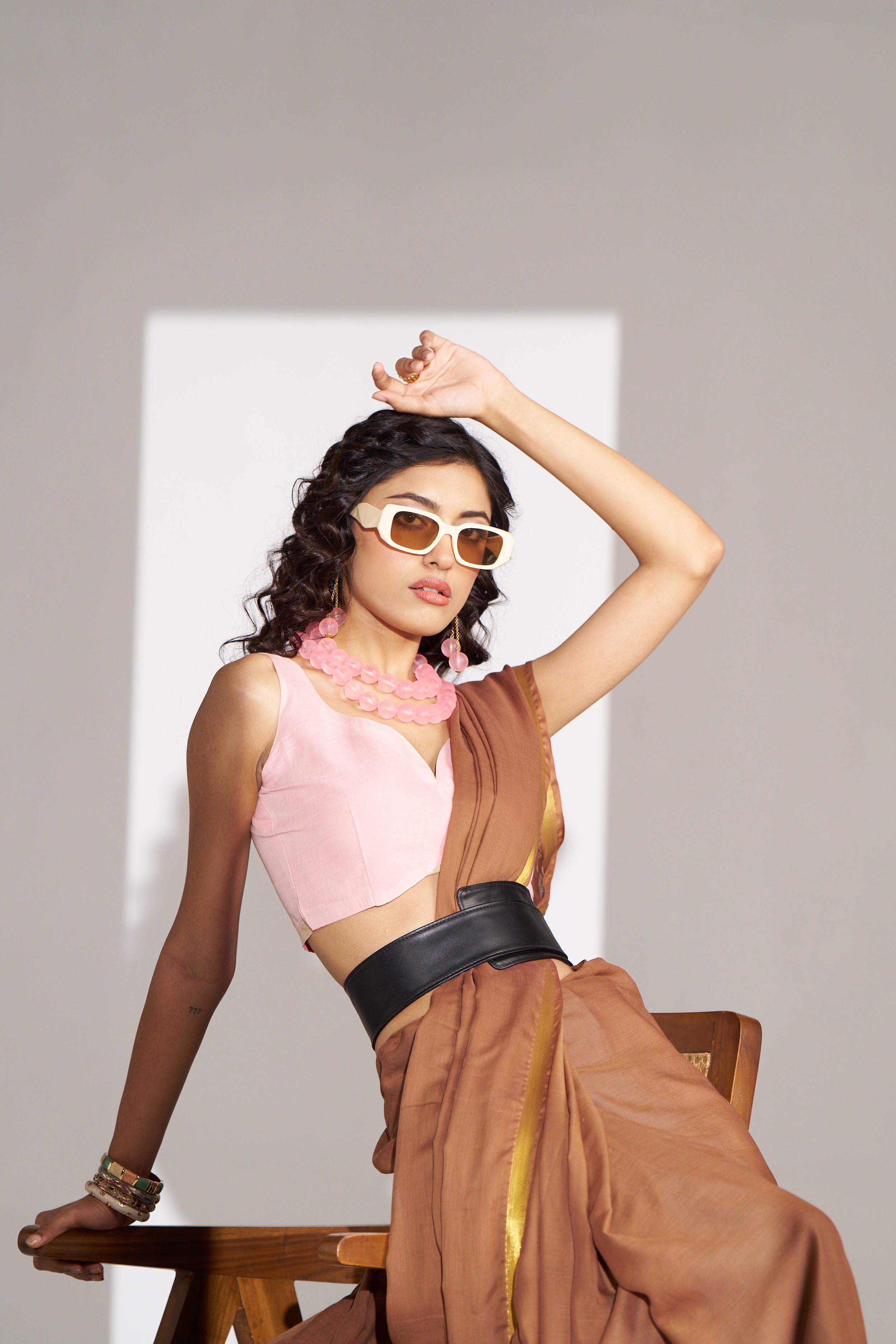 BLODNE ROAST COFFEE SHADE VISCOSE MUL LIVA SOLID SAREE