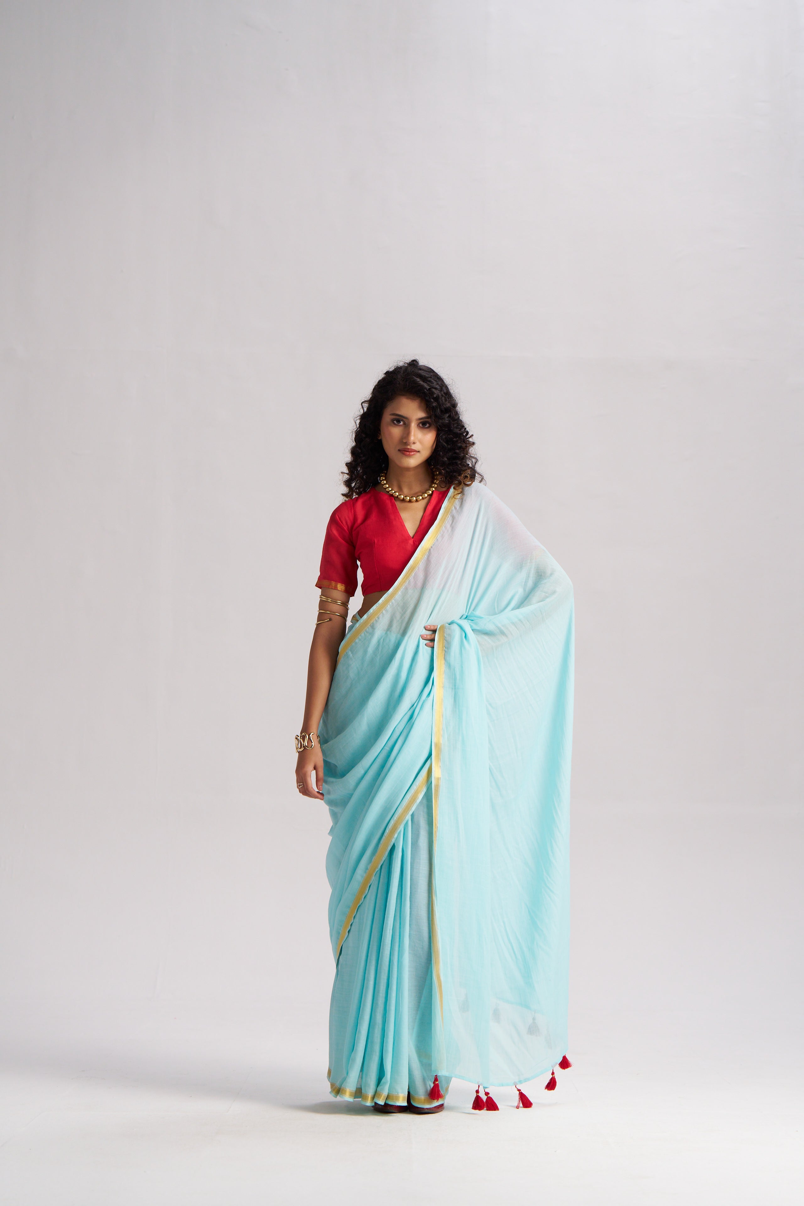 SKY BLUE VISCOSE MUL LIVA SOLID SAREE