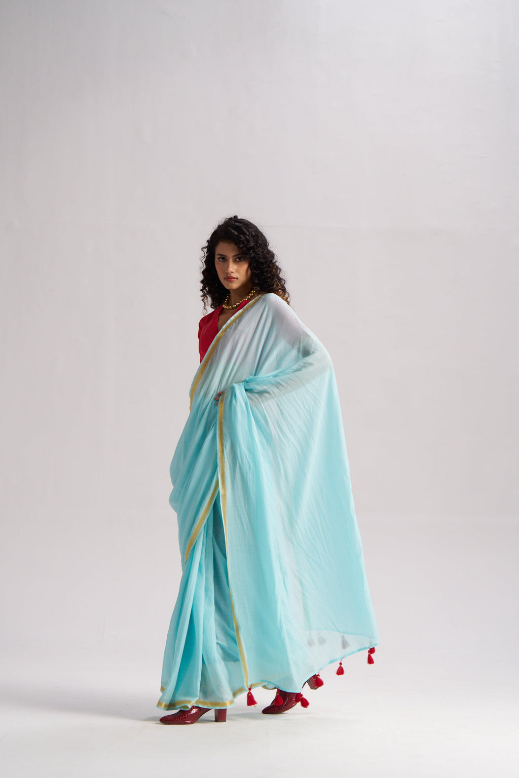 SKY BLUE VISCOSE MUL LIVA SOLID SAREE