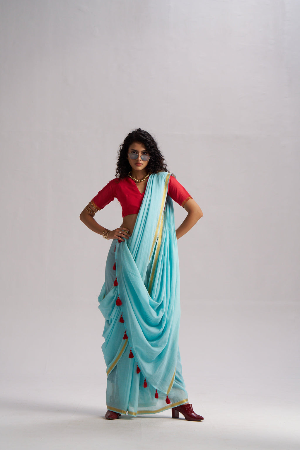 SKY BLUE VISCOSE MUL LIVA SOLID SAREE