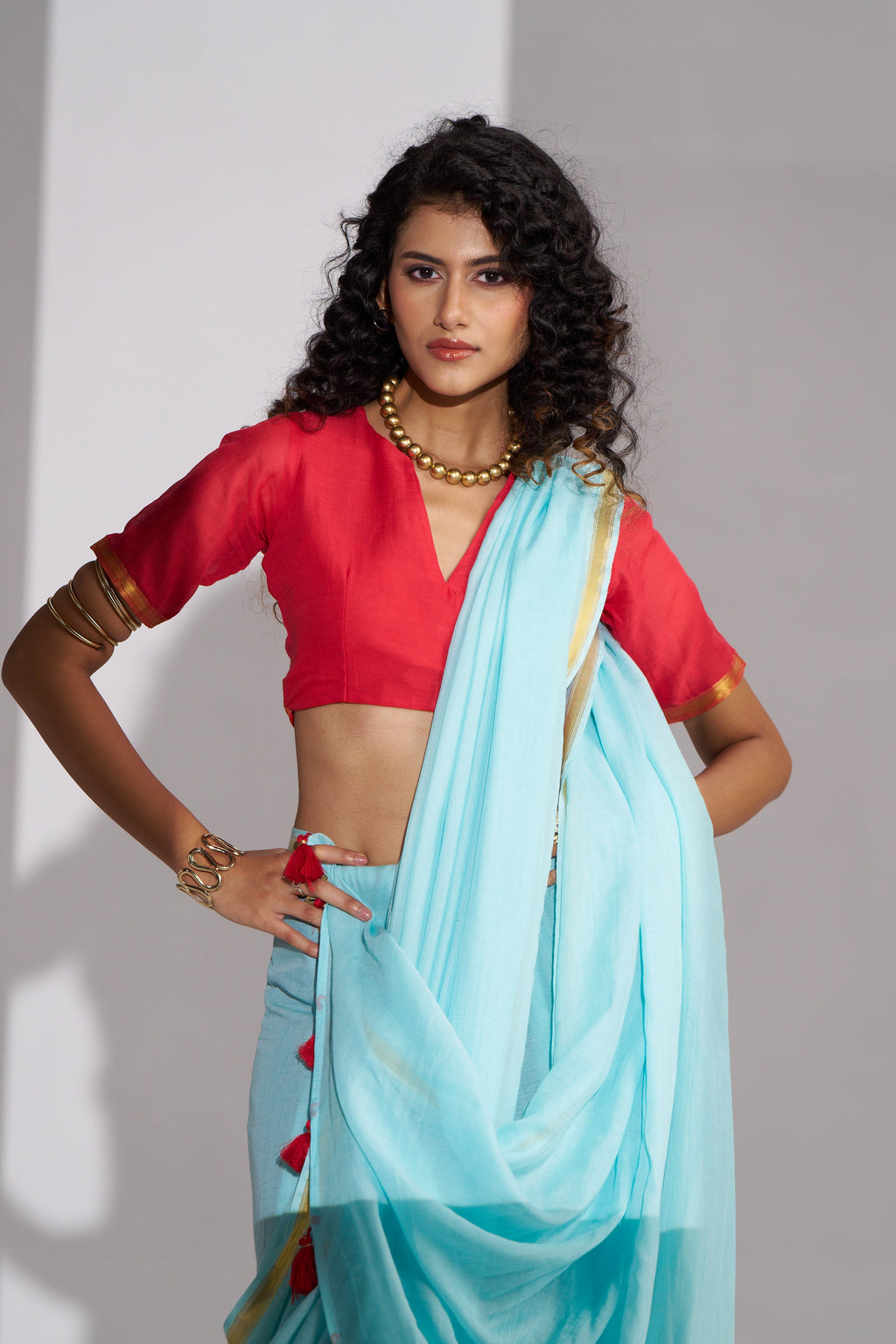 SKY BLUE VISCOSE MUL LIVA SOLID SAREE