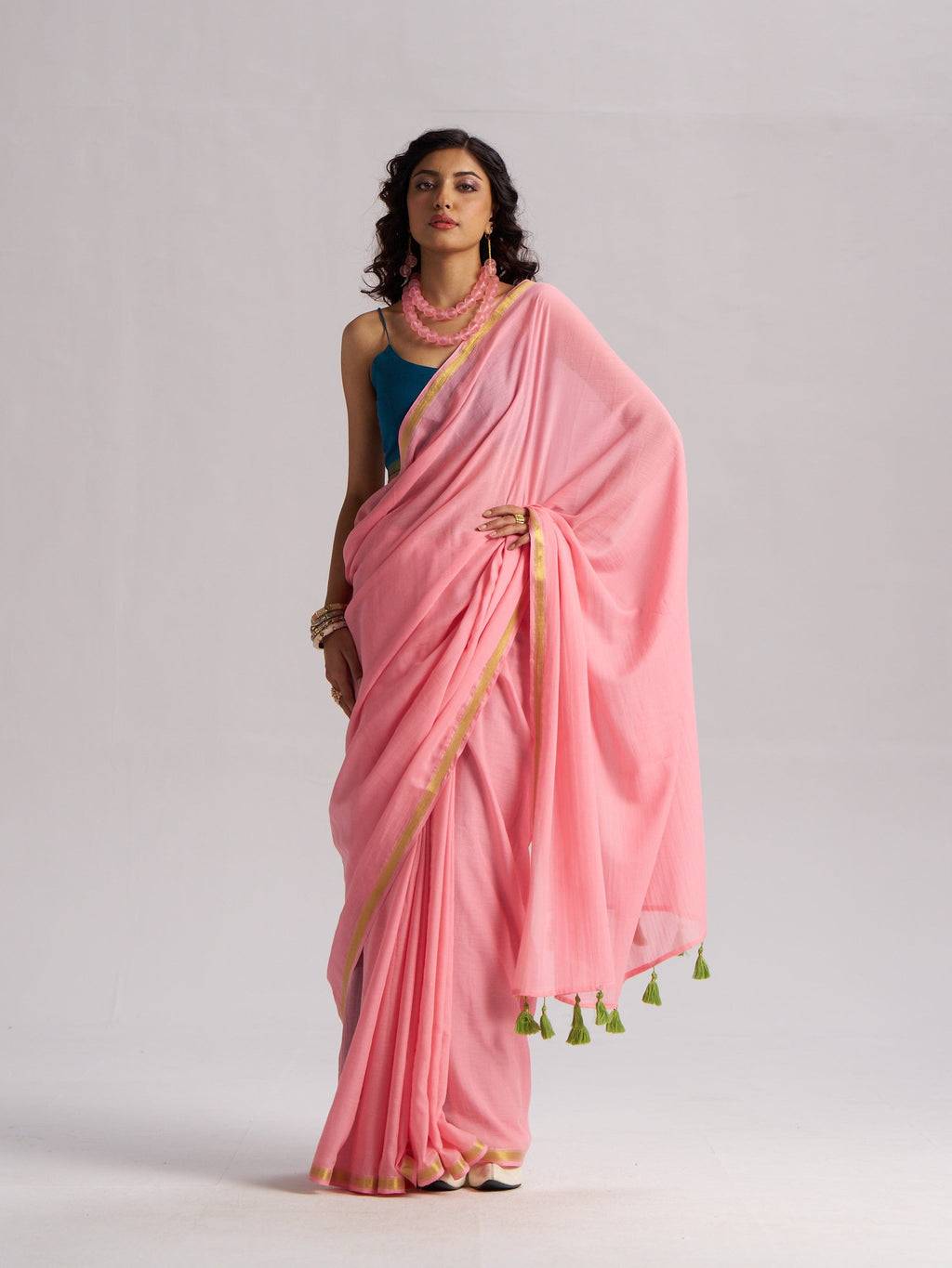 BABY PINK VISCOSE MUL LIVA SOLID SAREE