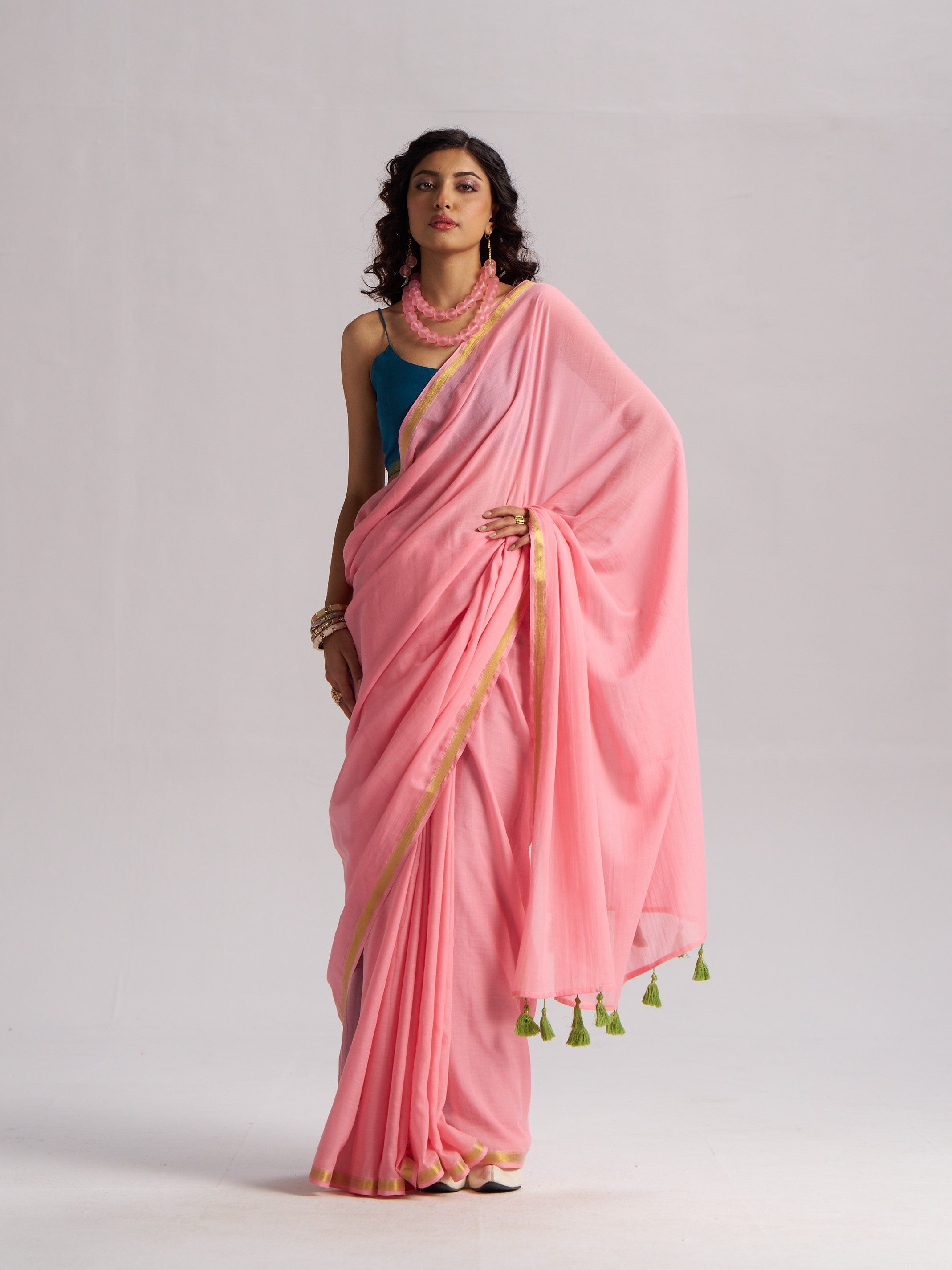 BABY PINK VISCOSE MUL LIVA SOLID SAREE