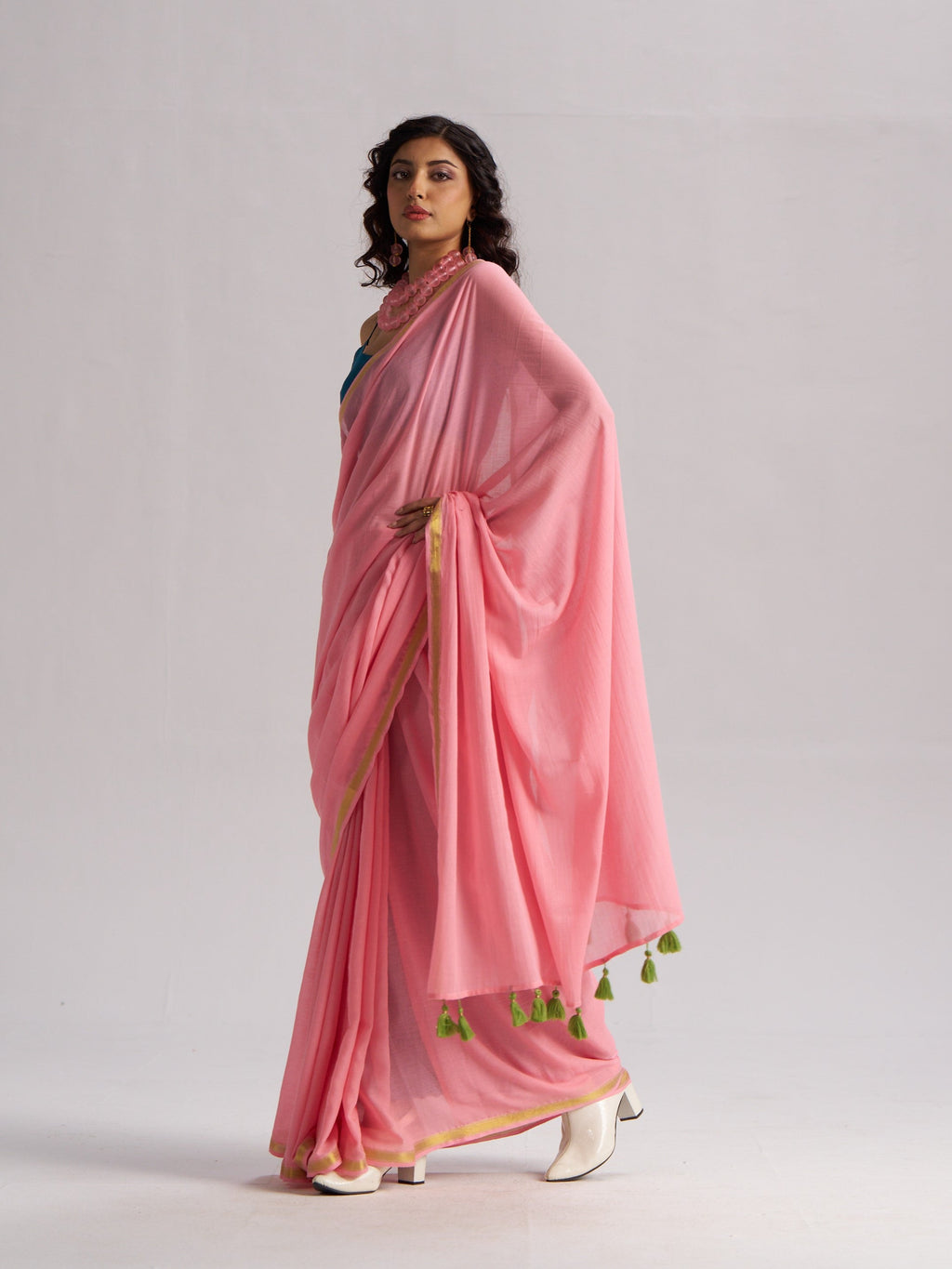 BABY PINK VISCOSE MUL LIVA SOLID SAREE