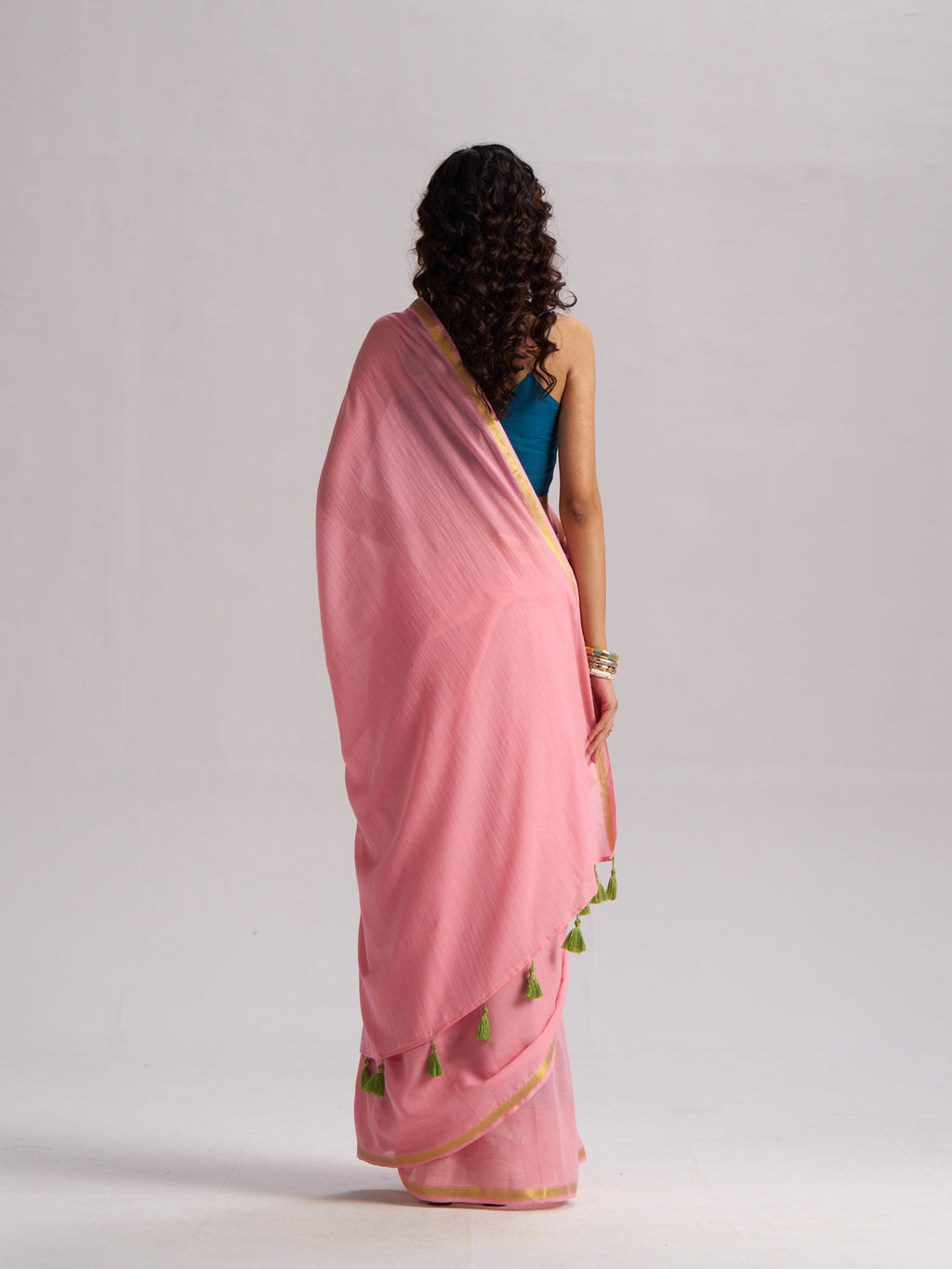 BABY PINK VISCOSE MUL LIVA SOLID SAREE