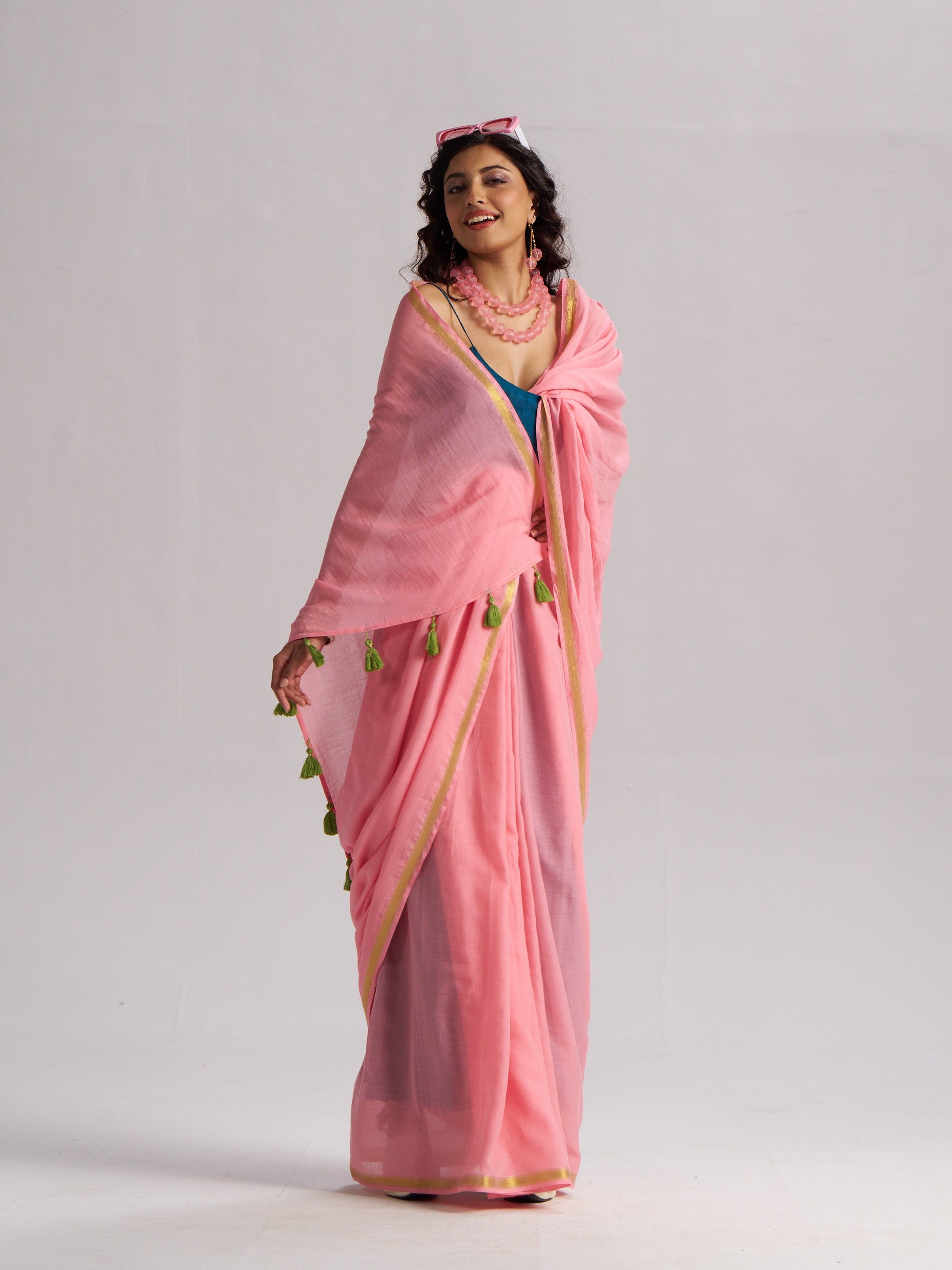 BABY PINK VISCOSE MUL LIVA SOLID SAREE