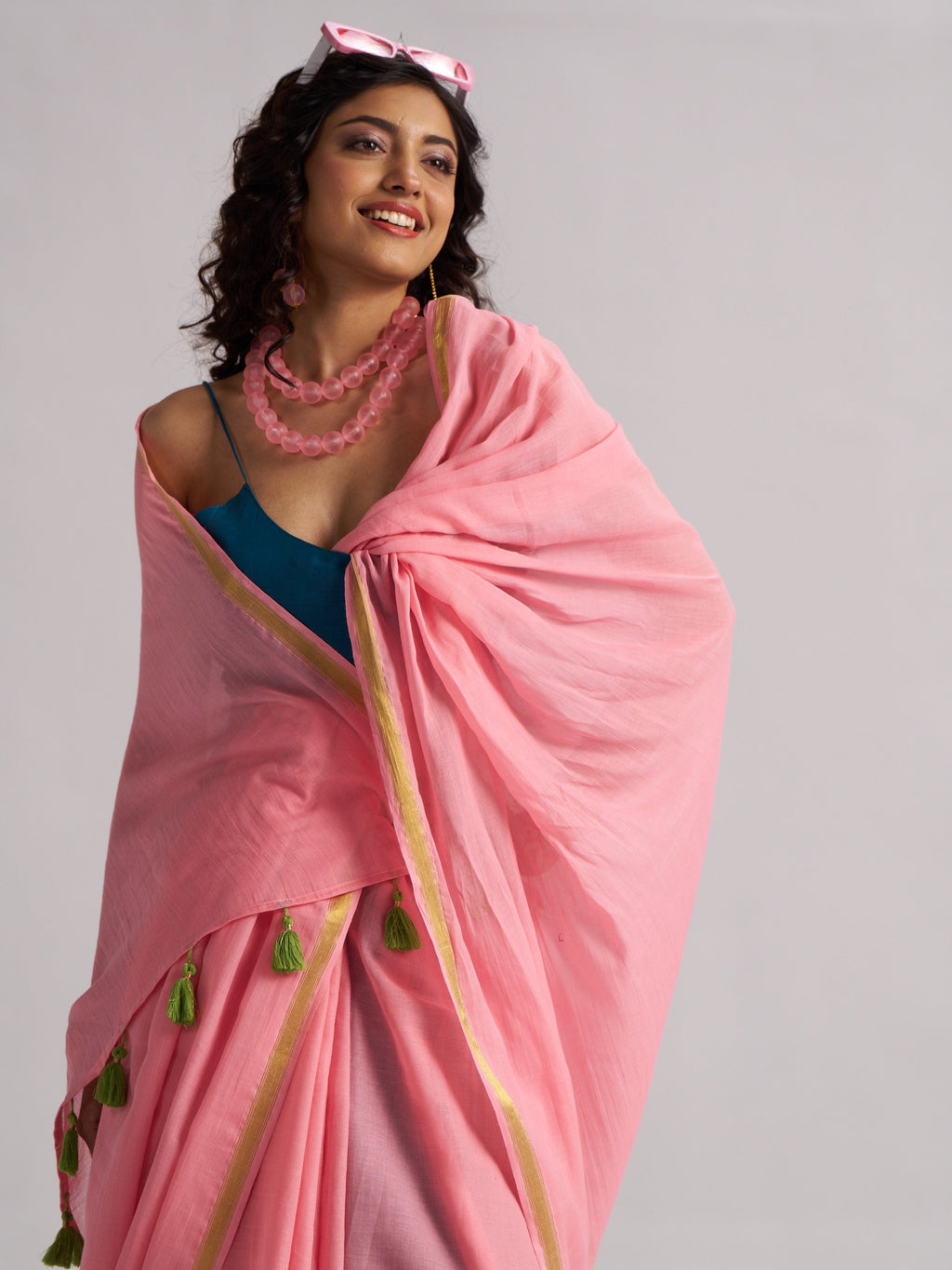 BABY PINK VISCOSE MUL LIVA SOLID SAREE