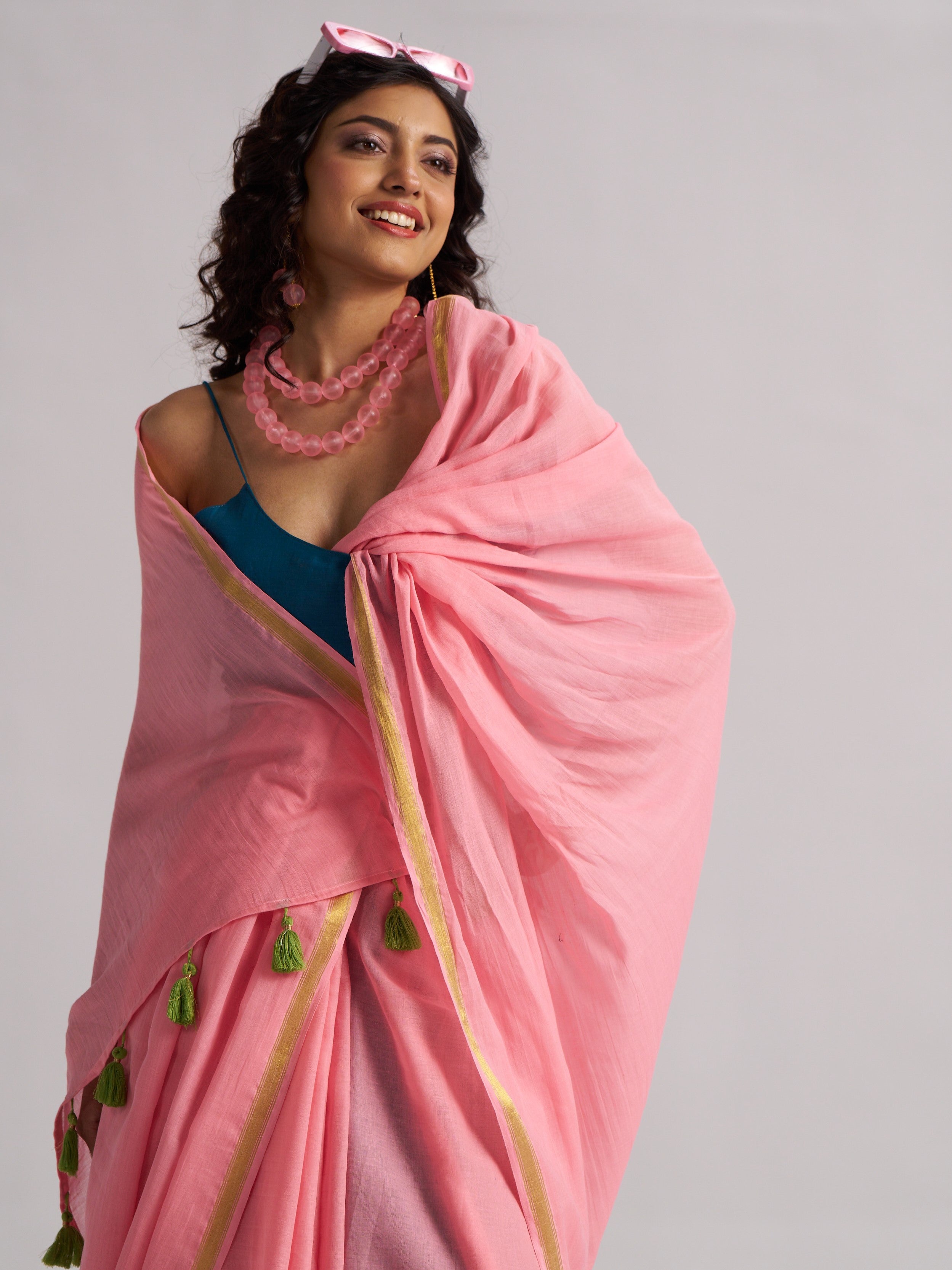 BABY PINK VISCOSE MUL LIVA SOLID SAREE