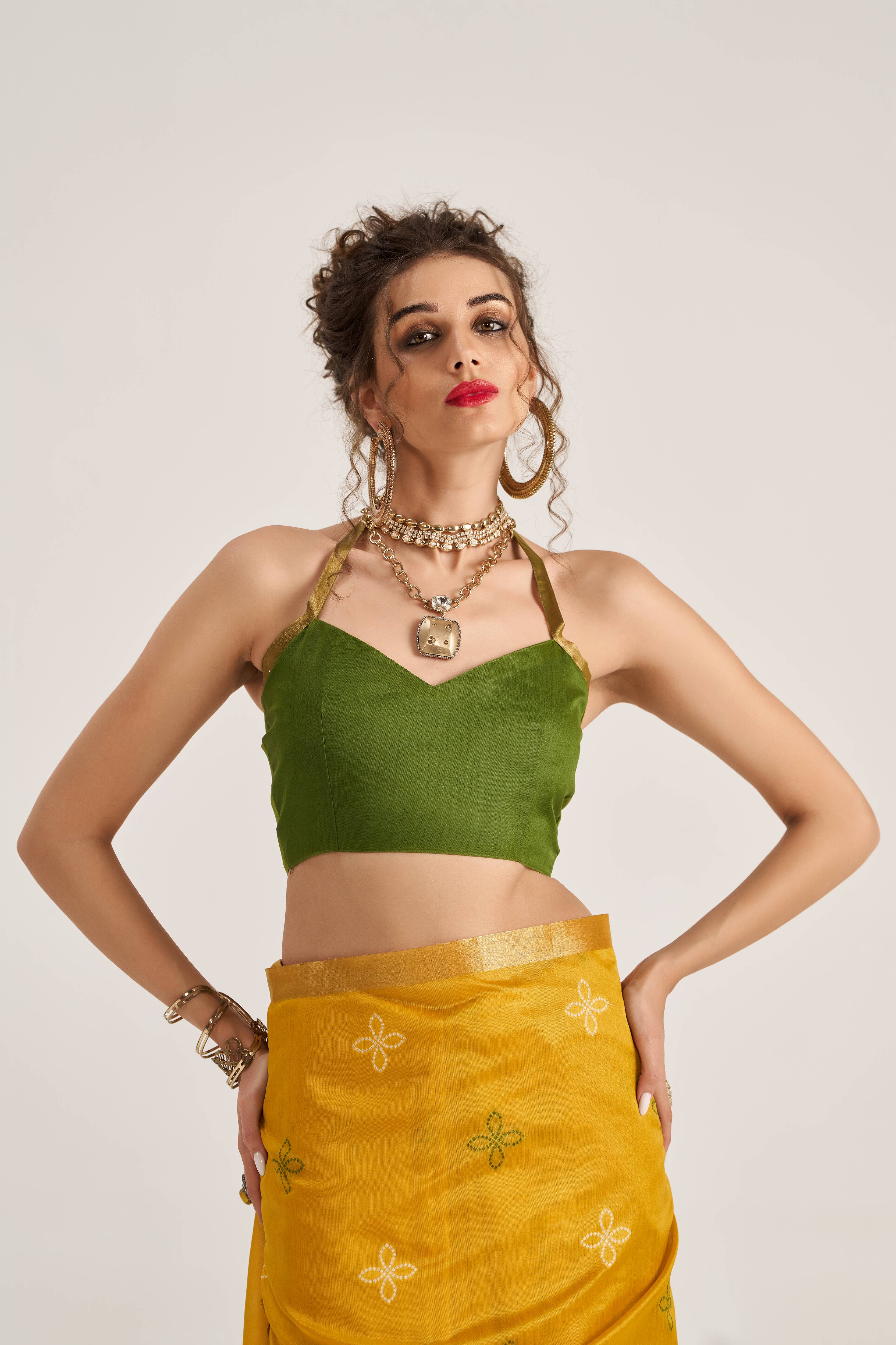 DEEP YELLOW HANDWOVEN BANDHEJ ART SILK SAREE