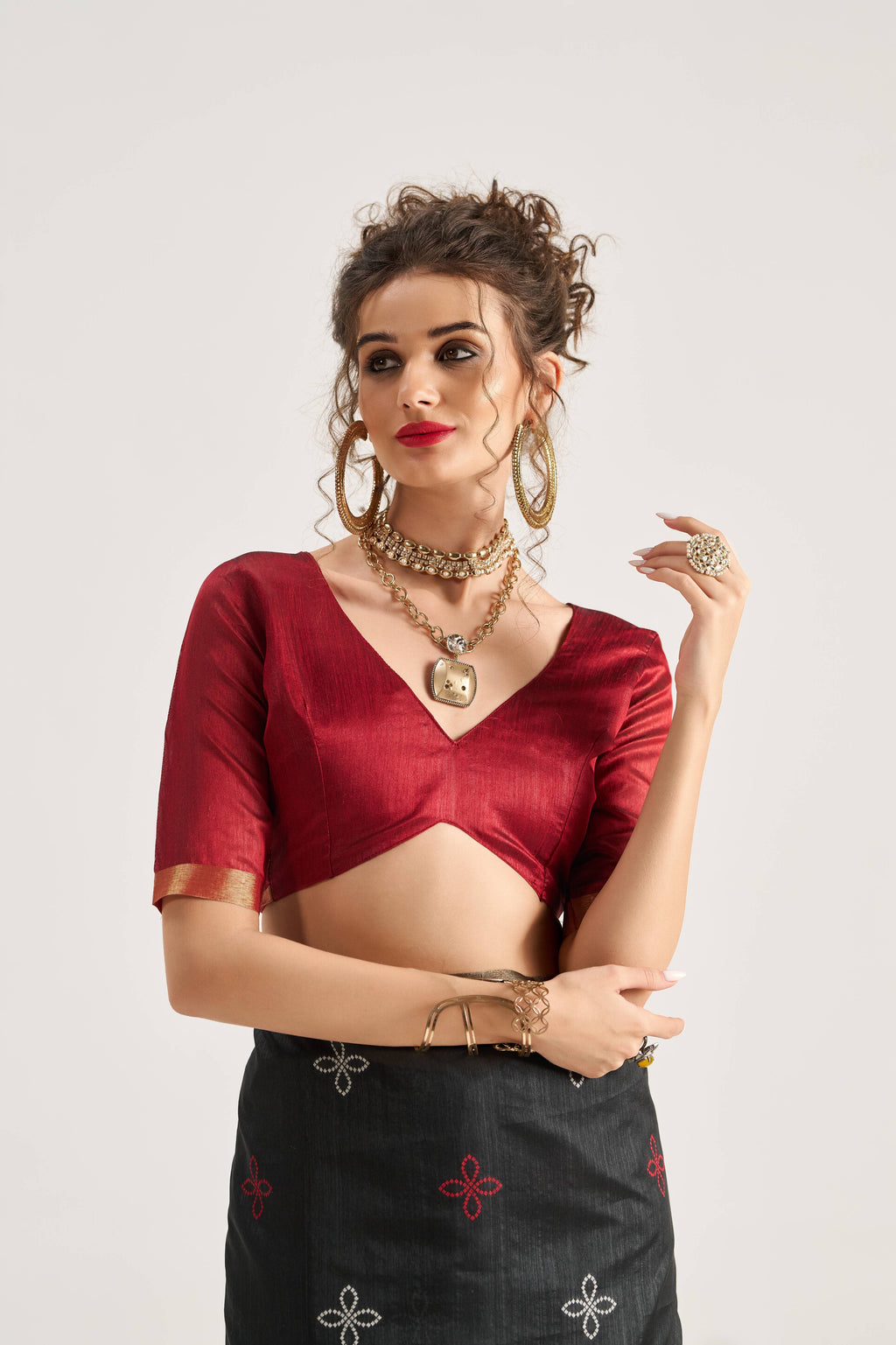 BLACK & MAROON HANDWOVEN BANDHEJ ART SILK SAREE