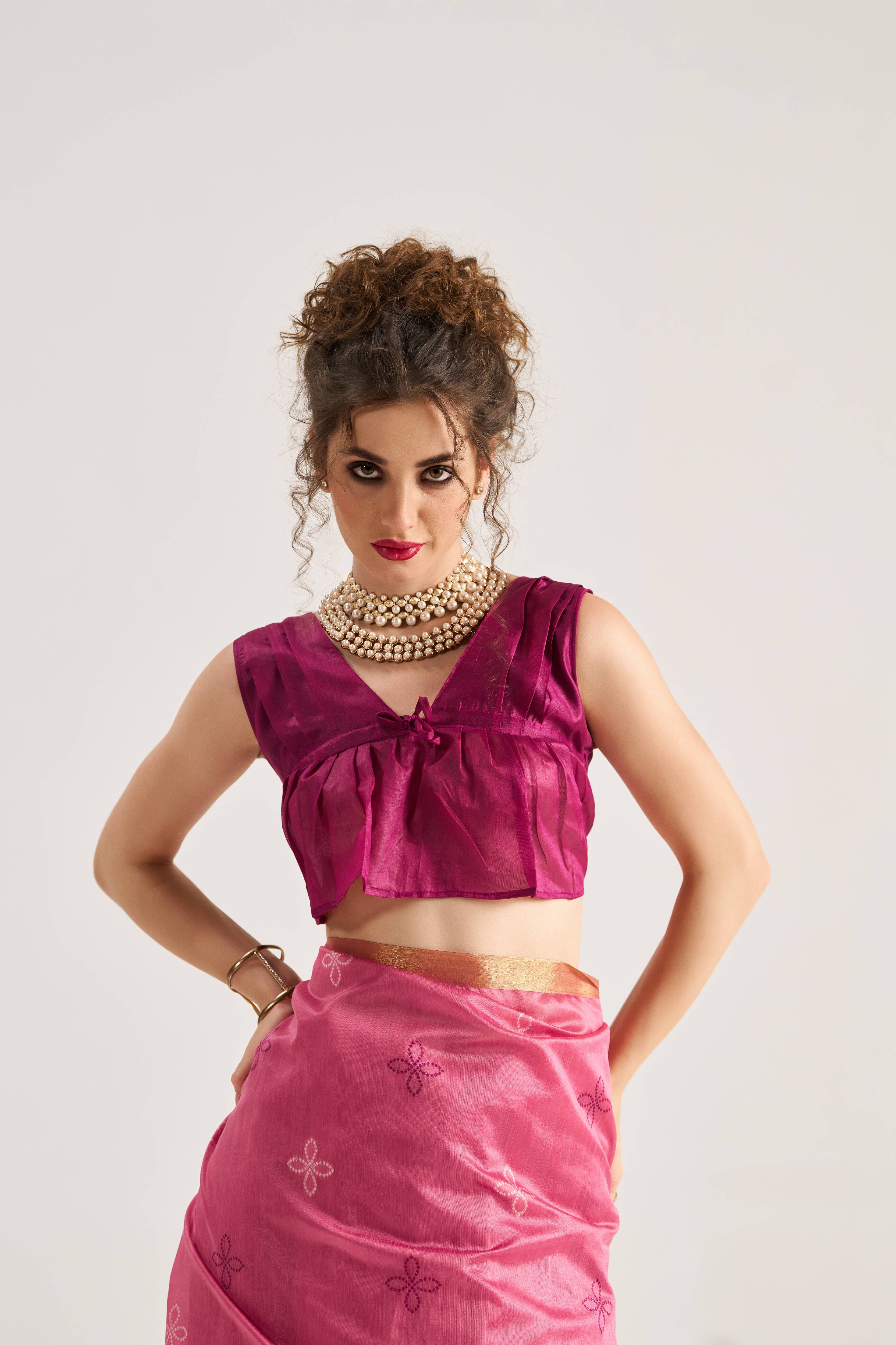 DARK PINK HANDWOVEN BANDHEJ ART SILK SAREE