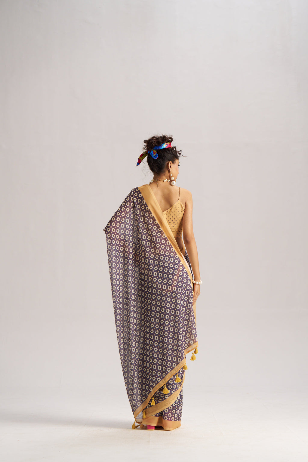 RETRO STYLE DIGITAL PRINTED MIDNIGHT BLUE GEORGETTE SAREE