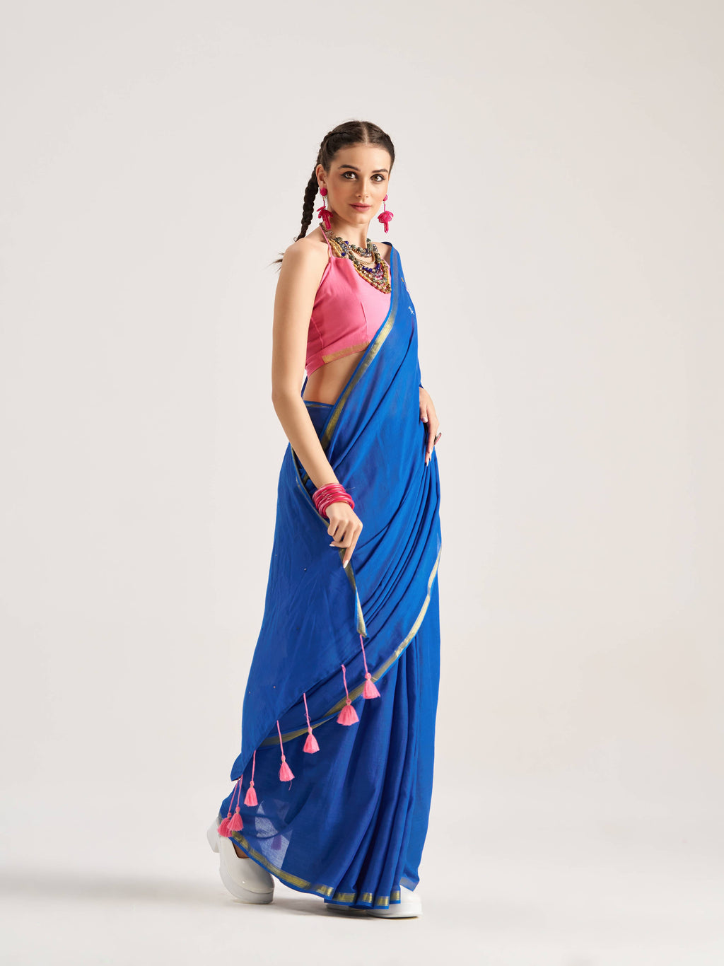 DEEP BLUE VISCOSE MUL SAGITTARIUS VEDIC ZODIAC THREAD WORK SAREES