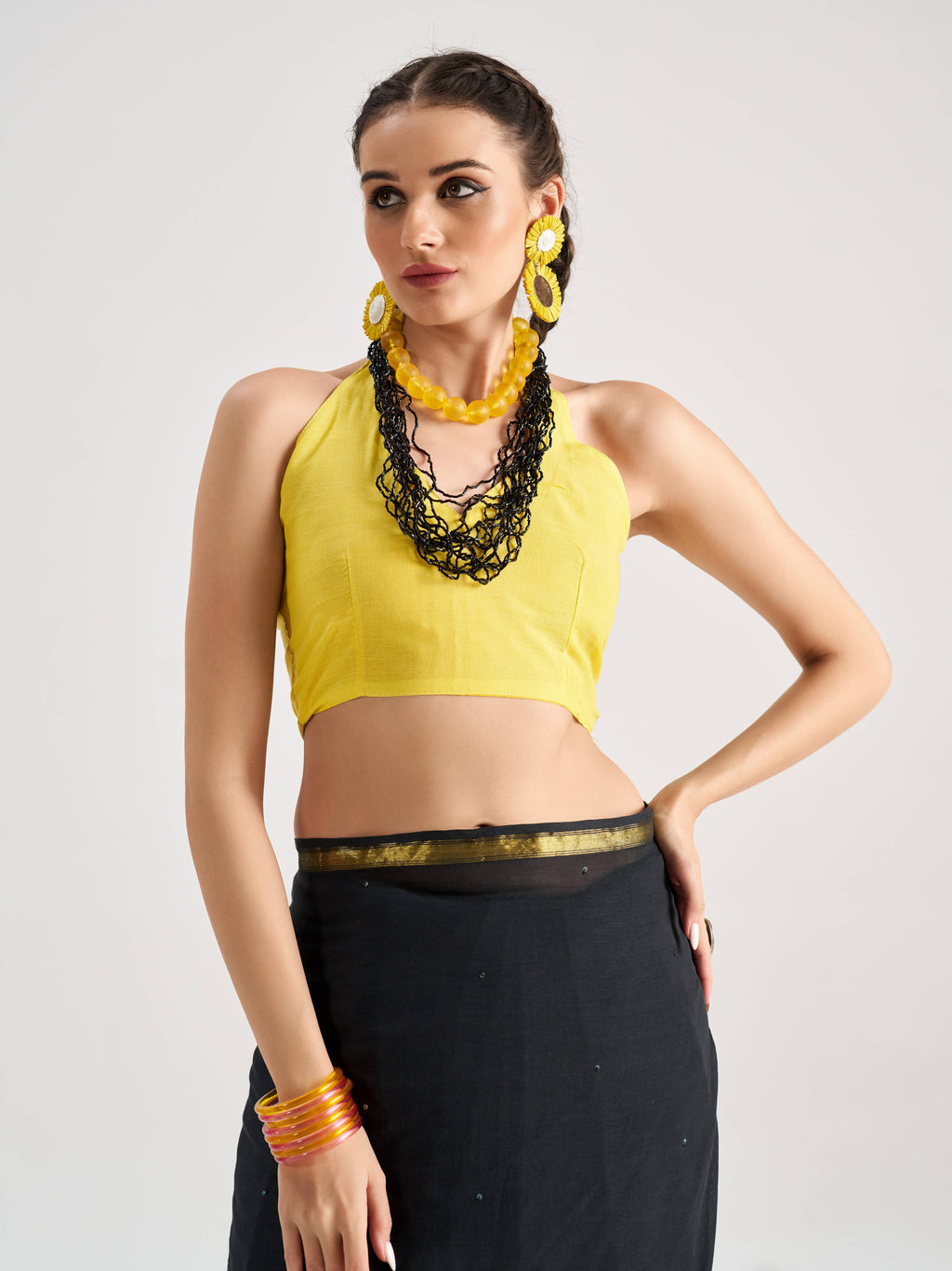 BLACK VISCOSE MUL SCORPIO VEDIC ZODIAC THREAD WORK SAREES