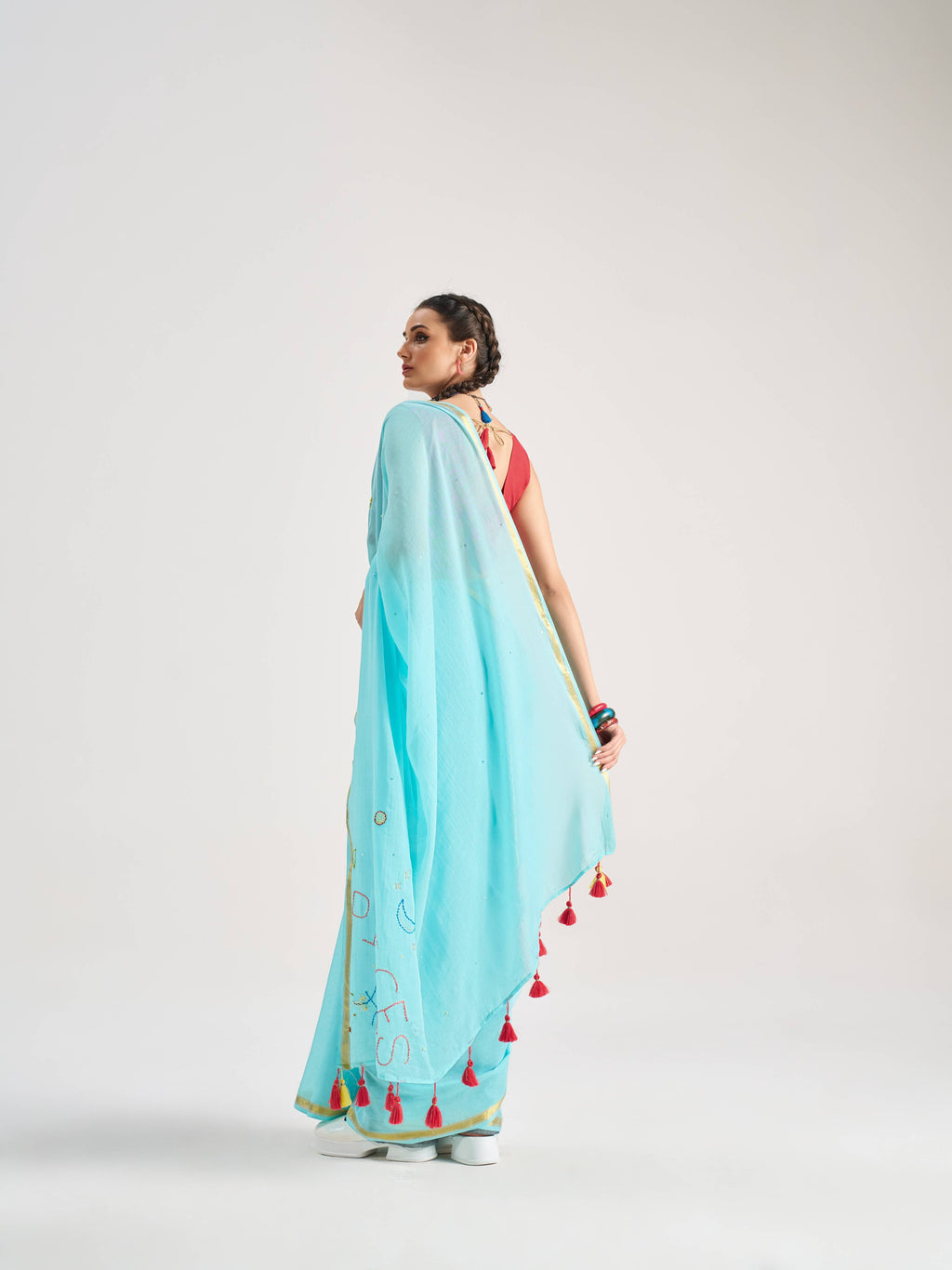 SKY BLUE VISCOSE MUL PISCES VEDIC ZODIAC THREAD WORK SAREES