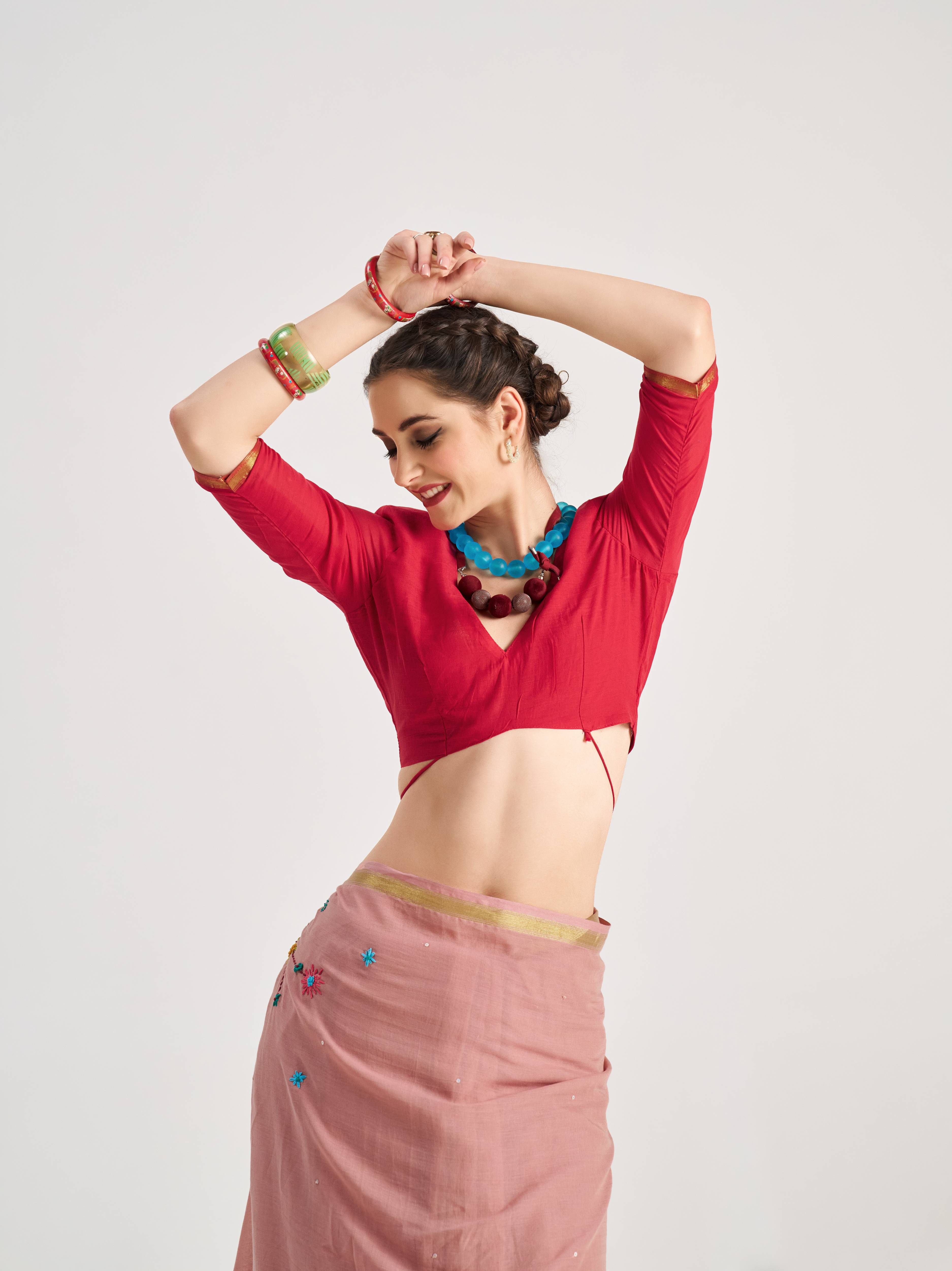 ROSE PINK VISCOSE MUL CANCER VEDIC ZODIAC THREAD WORK SAREES