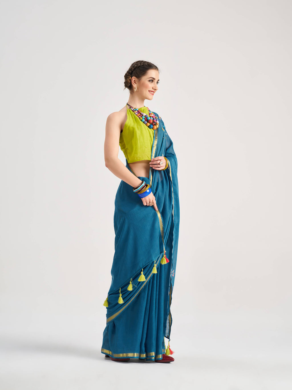 BAHAMA BLUE VISCOSE MUL VIRGO VEDIC ZODIAC THREAD WORK SAREES