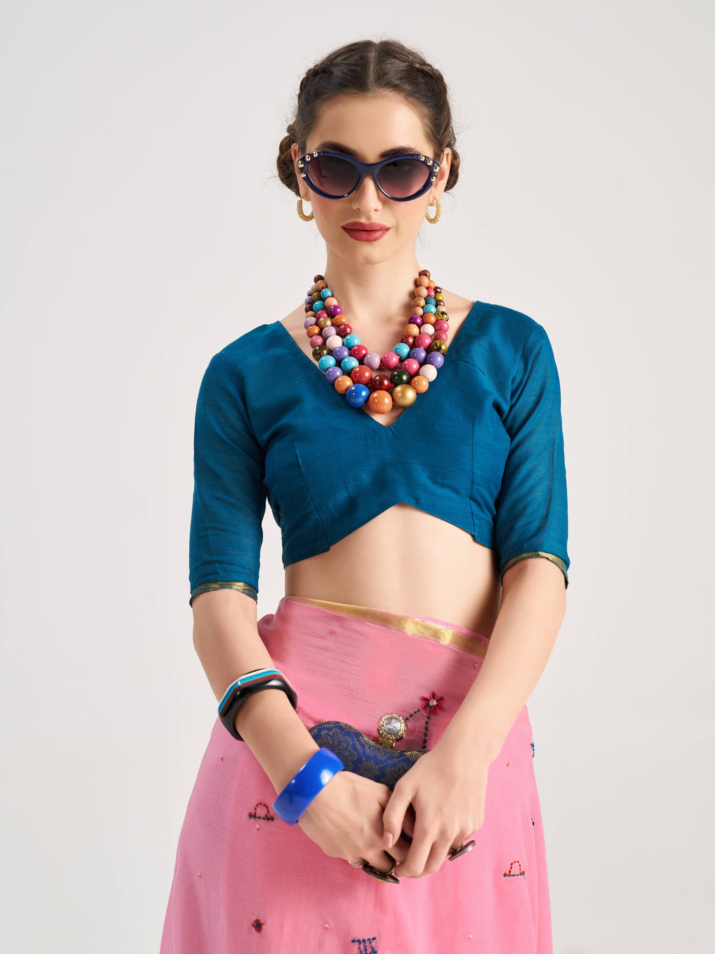 ROSE PINK VISCOSE MUL LIBRA VEDIC ZODIAC THREAD WORK SAREES