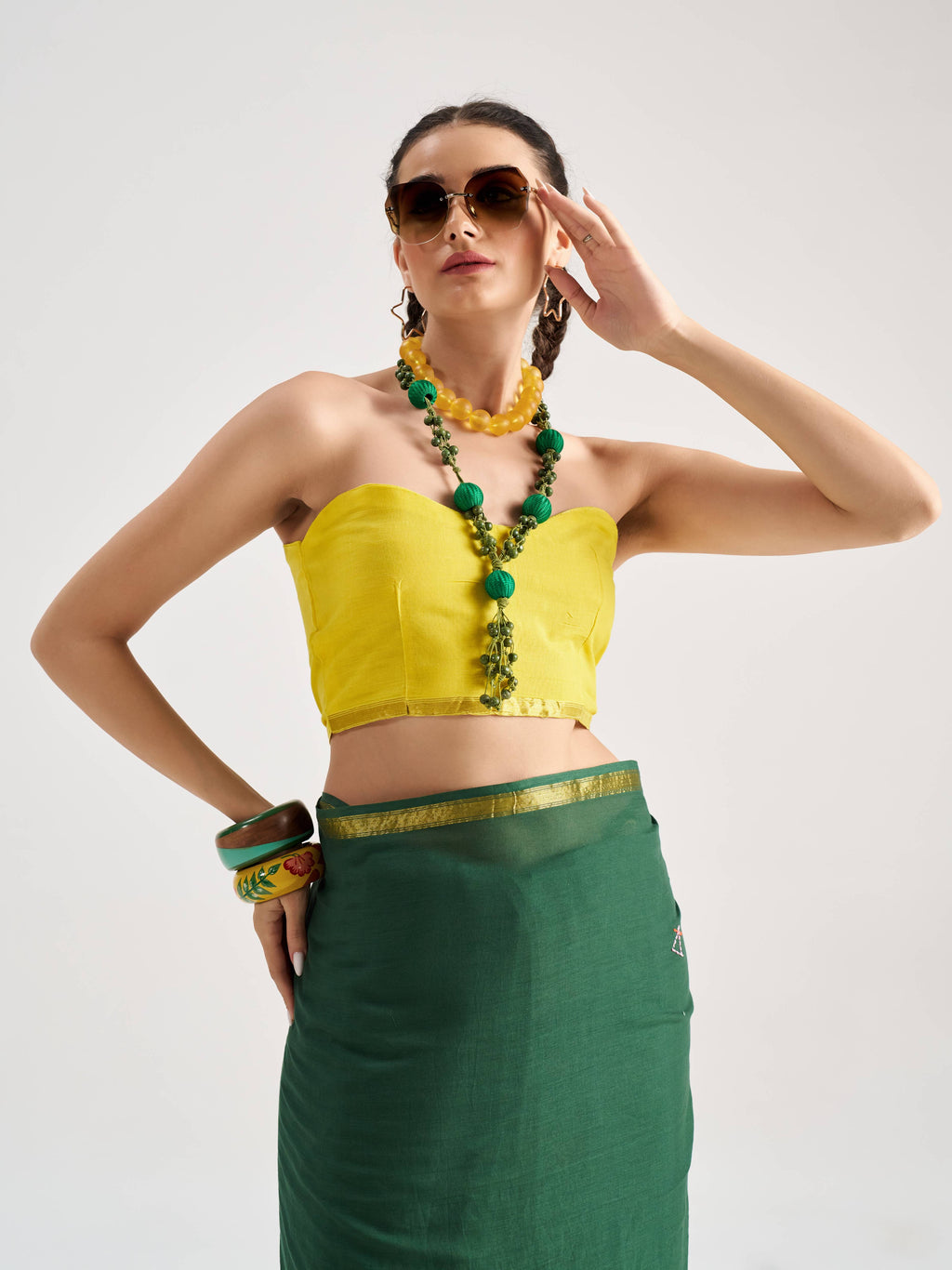 DARK GREEN VISCOSE MUL AQUARIUS VEDIC ZODIAC THREAD WORK SAREES