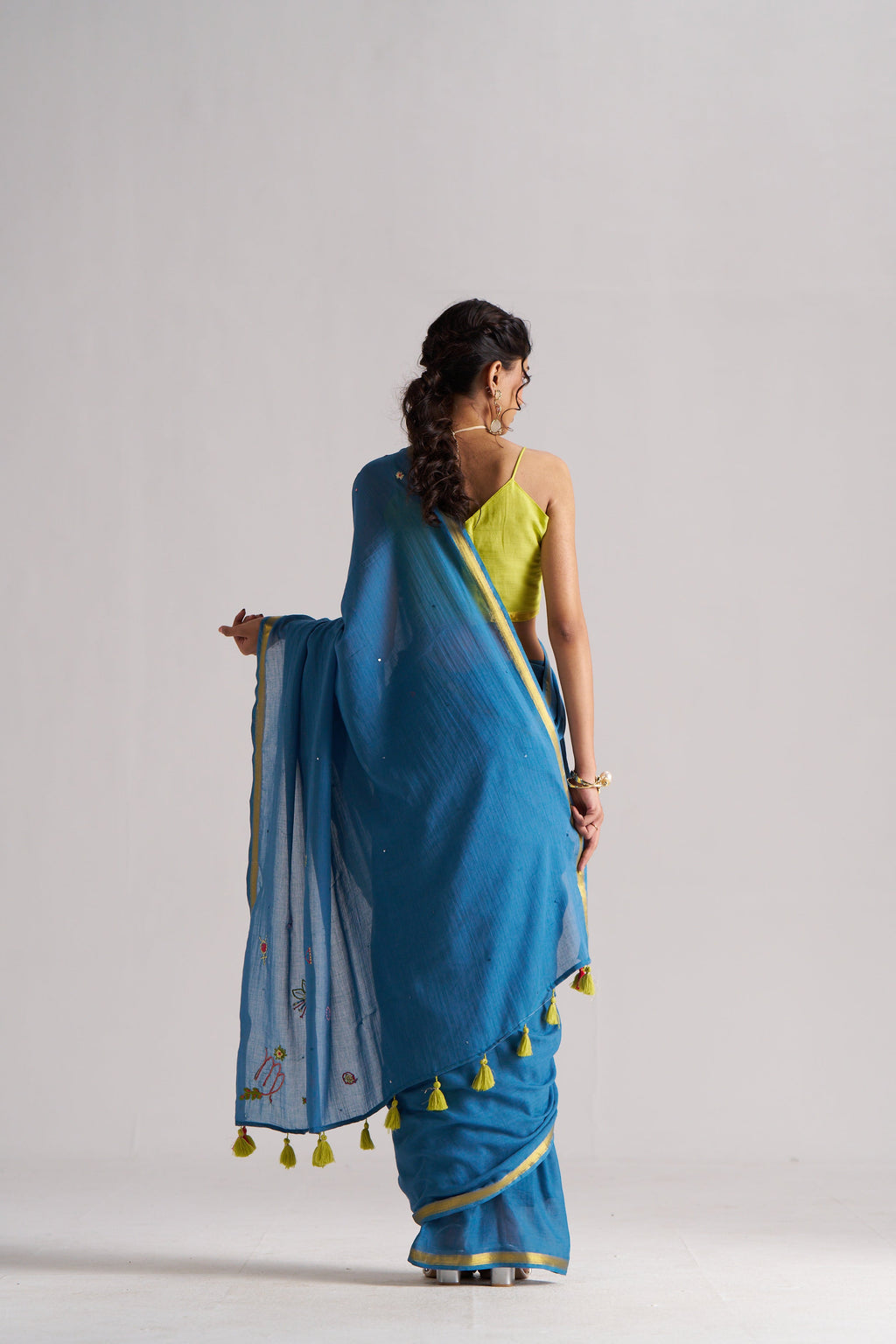 BAHAMA BLUE VISCOSE MUL THREAD WORK SAREES