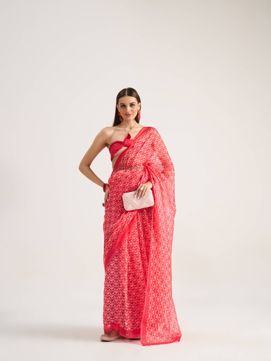 RED VISCOSE ORGANZA DIGITAL PRINTED SAREE
