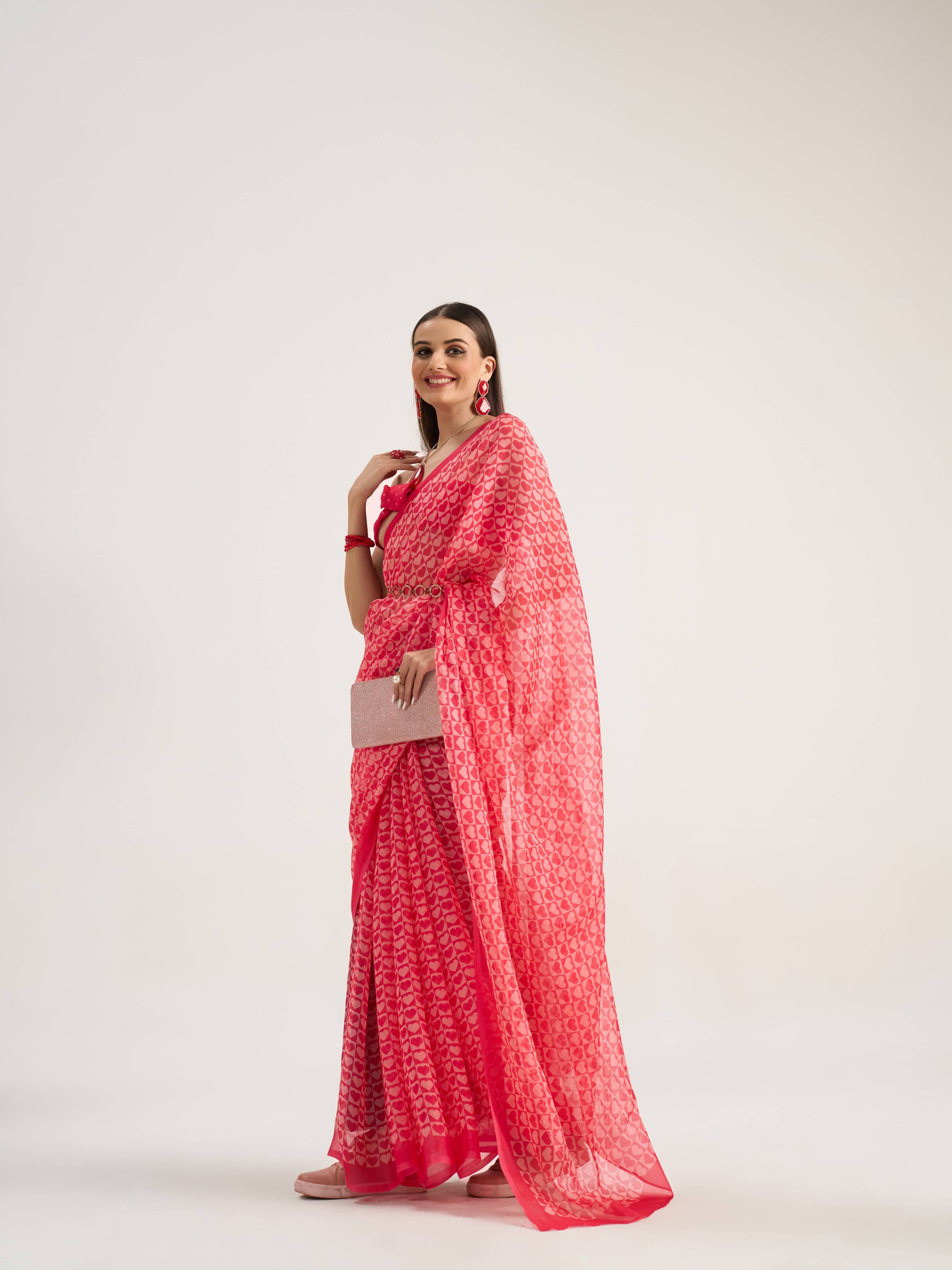 RED VISCOSE ORGANZA DIGITAL PRINTED SAREE